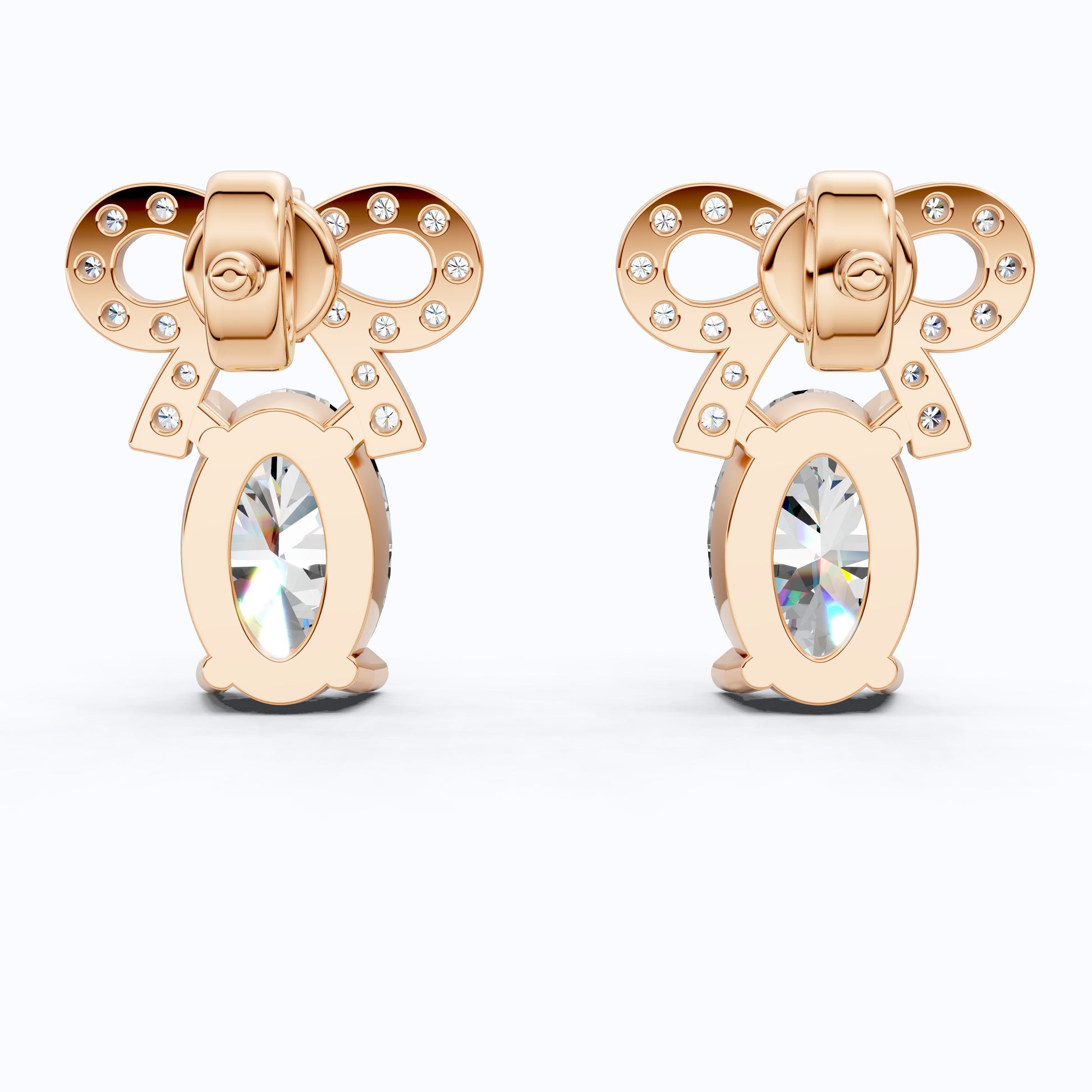 Luxury Ribbon Bow Pavé Oval Stud Earrings in Lab Grown Diamond-14k Solid Gold, Handmade Jewelry for Women, Everyday Jewelry