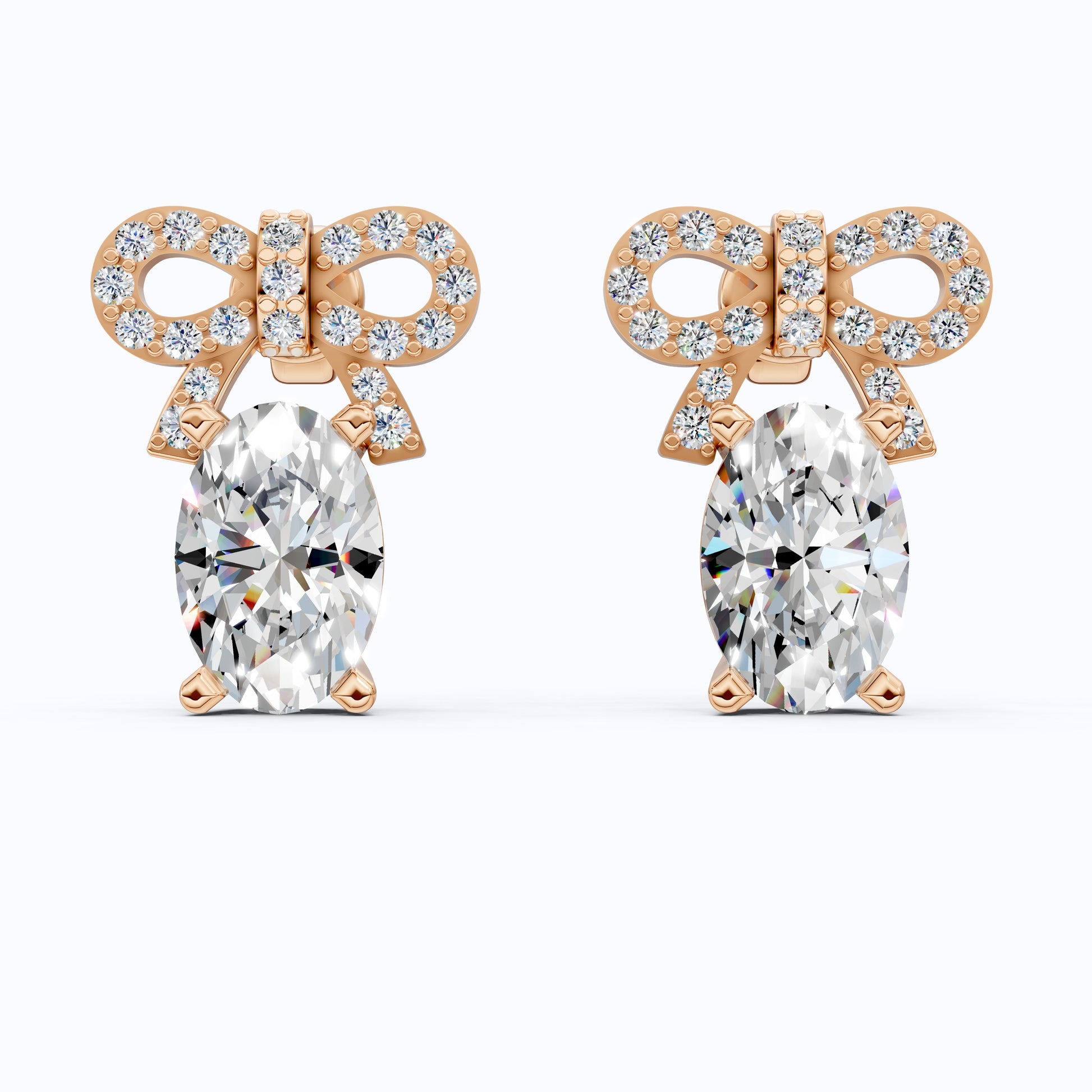 Luxury Ribbon Bow Pavé Oval Stud Earrings in Lab Grown Diamond-14k Solid Gold, Handmade Jewelry for Women, Everyday Jewelry