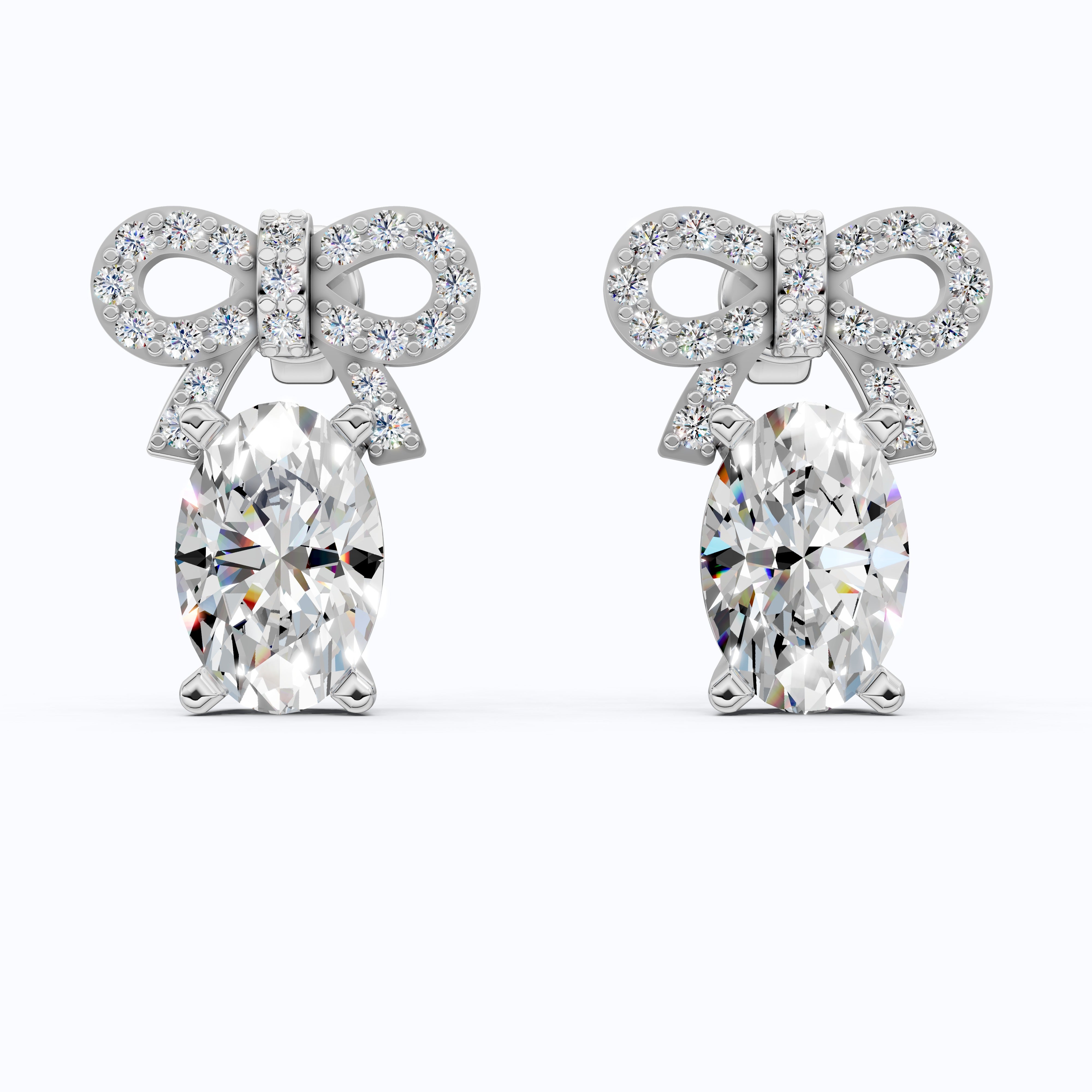 Luxury Ribbon Bow Pavé Oval Stud Earrings in Lab Grown Diamond-14k Solid Gold, Handmade Jewelry for Women, Everyday Jewelry