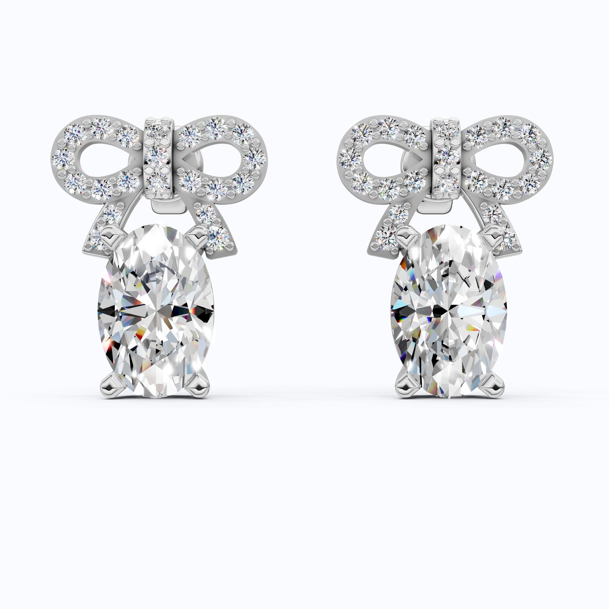 Luxury Ribbon Bow Pavé Oval Stud Earrings in Lab Grown Diamond-14k Solid Gold, Handmade Jewelry for Women, Everyday Jewelry