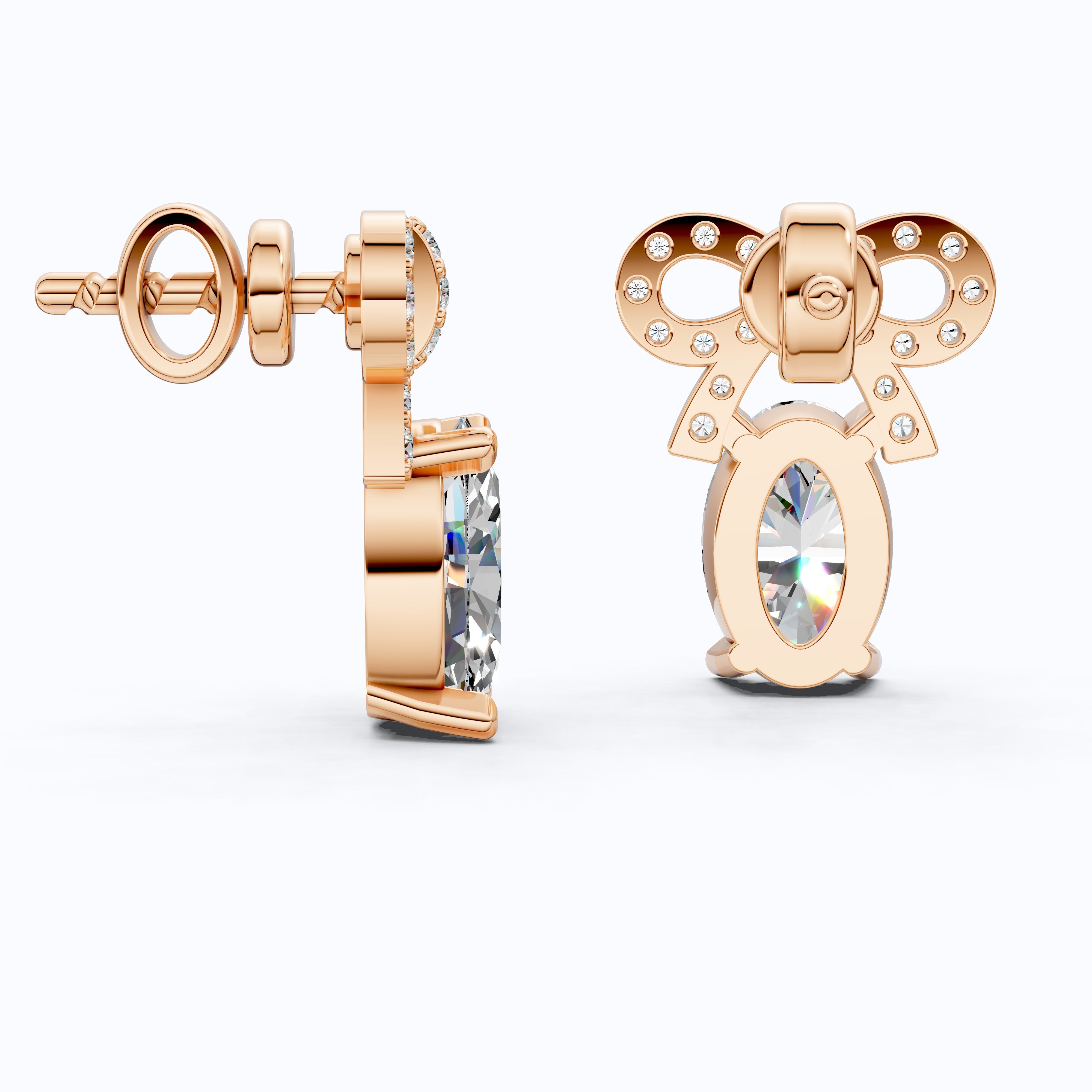 Luxury Ribbon Bow Pavé Oval Stud Earrings in Lab Grown Diamond-14k Solid Gold, Handmade Jewelry for Women, Everyday Jewelry