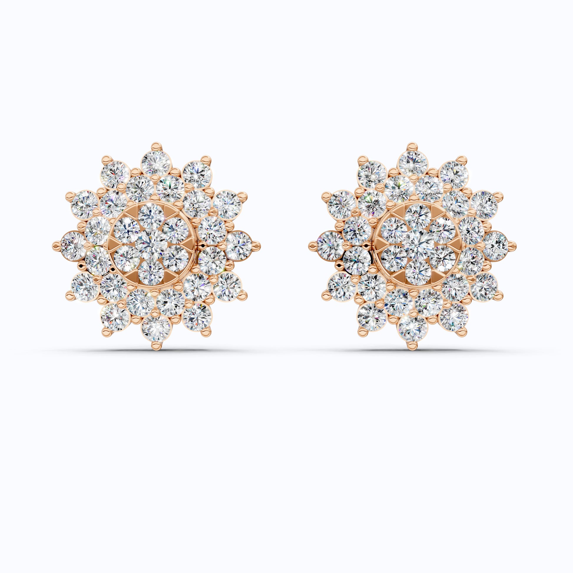 Round Cluster Sunflower Halo Studs Wedding Earrings in Lab Grown Diamond-14k Solid Gold, Bridal Jewelry, Wedding Gift for Women