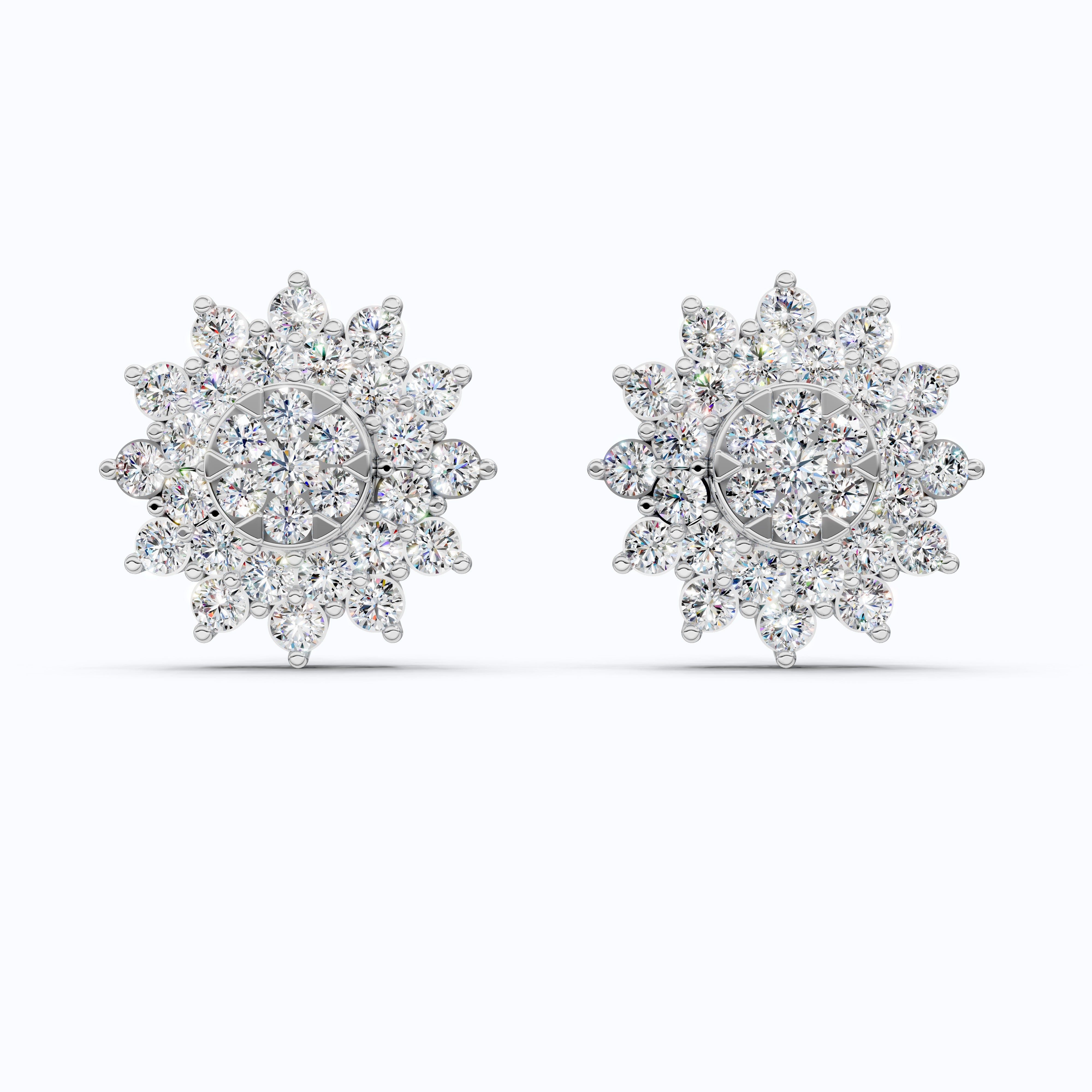 Round Cluster Sunflower Halo Studs Wedding Earrings in Lab Grown Diamond-14k Solid Gold, Bridal Jewelry, Wedding Gift for Women