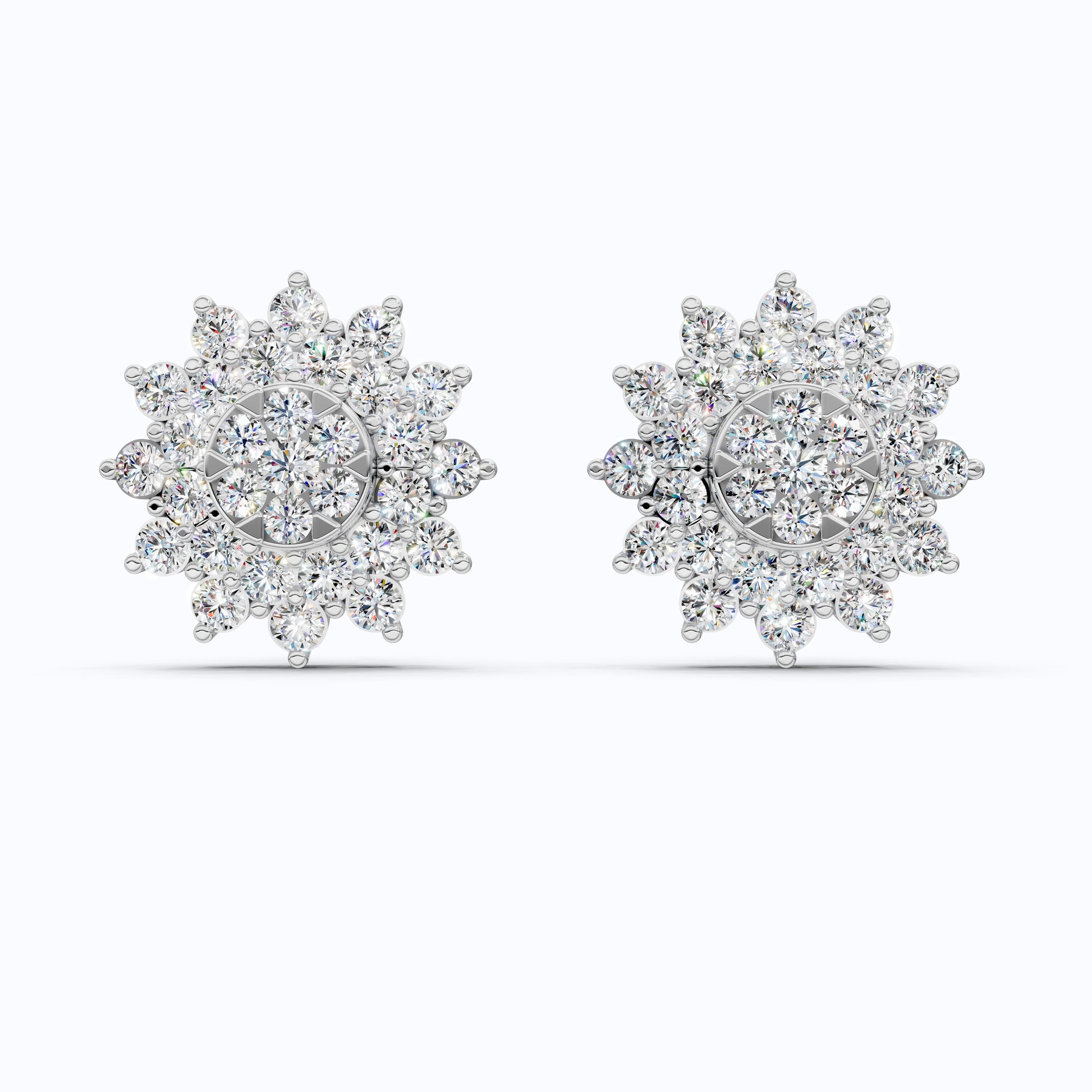 Round Cluster Sunflower Halo Studs Wedding Earrings in Lab Grown Diamond-14k Solid Gold, Bridal Jewelry, Wedding Gift for Women