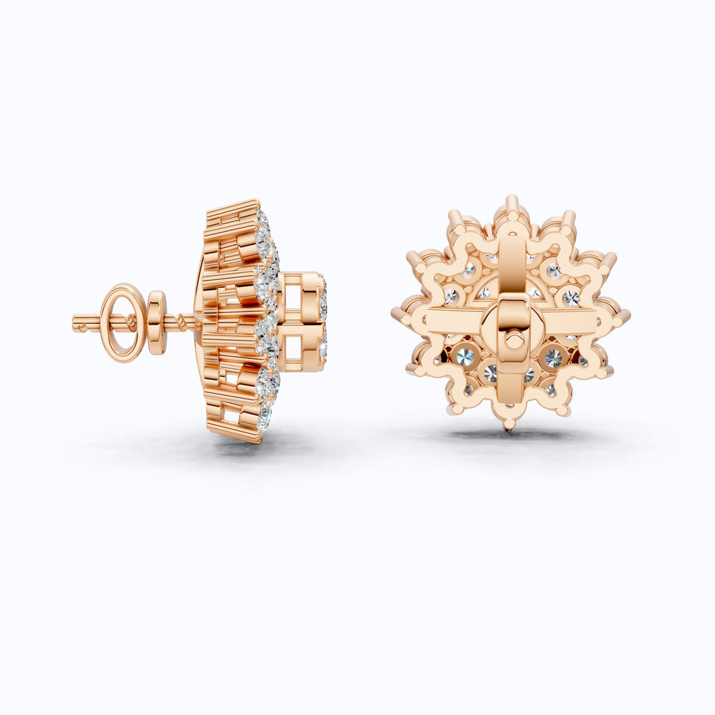 Round Cluster Sunflower Halo Studs Wedding Earrings in Lab Grown Diamond-14k Solid Gold, Bridal Jewelry, Wedding Gift for Women