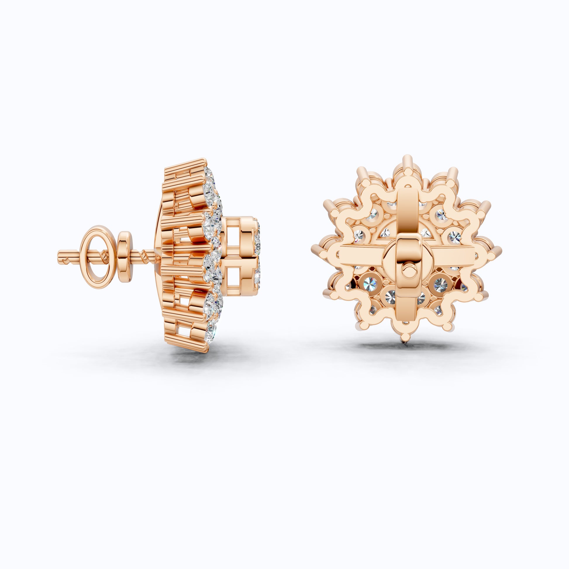 Round Cluster Sunflower Halo Studs Wedding Earrings in Lab Grown Diamond-14k Solid Gold, Bridal Jewelry, Wedding Gift for Women