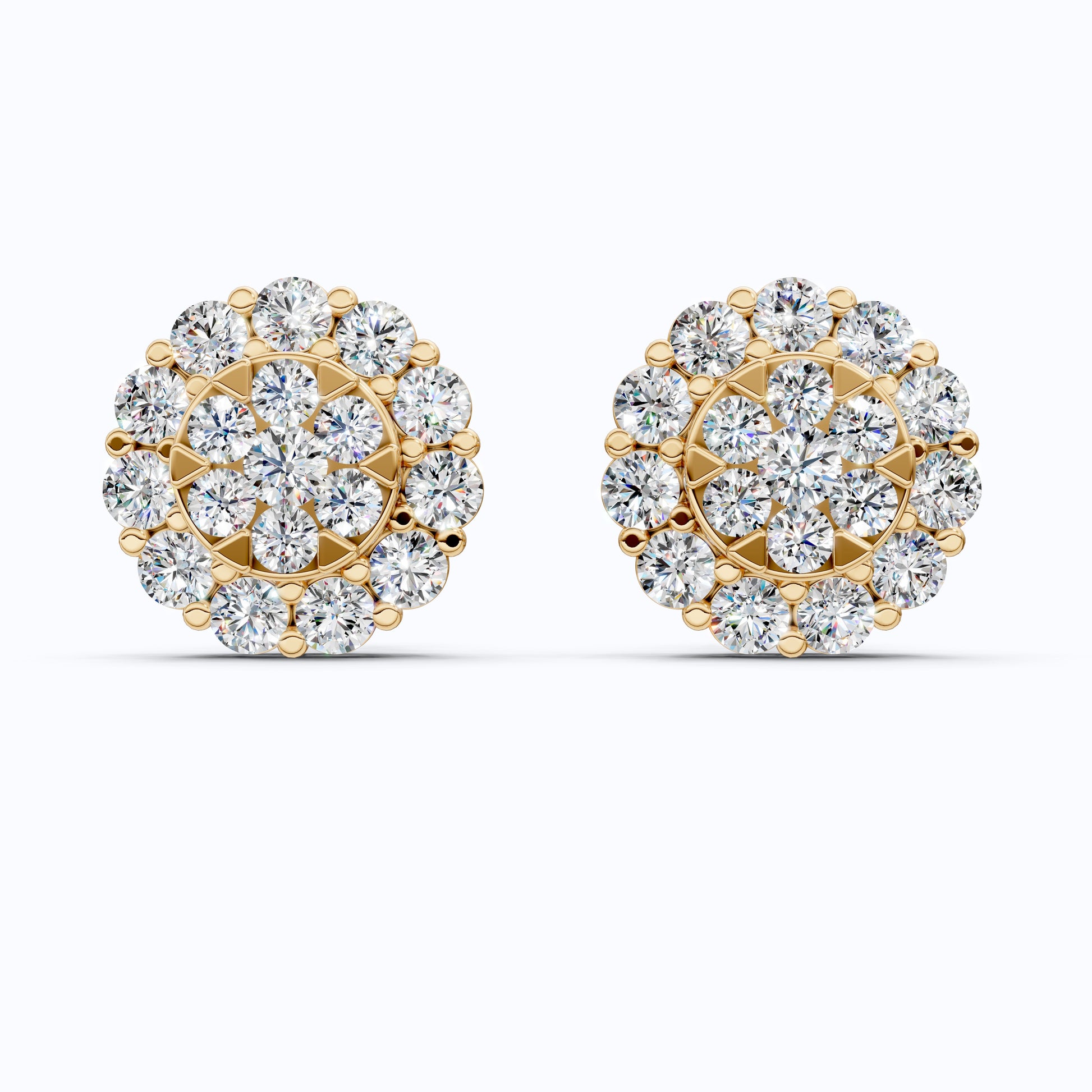 Timeless Daisy Two-Tier Floral Halo Cluster Earrings in Lab Grown Diamond 14k Solid Gold, Everyday Jewelry, Handmade Bridal Jewelry