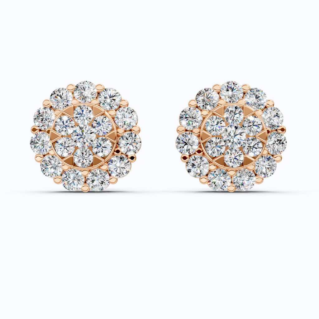 Timeless Daisy Two-Tier Floral Halo Cluster Earrings in Lab Grown Diamond 14k Solid Gold, Everyday Jewelry, Handmade Bridal Jewelry