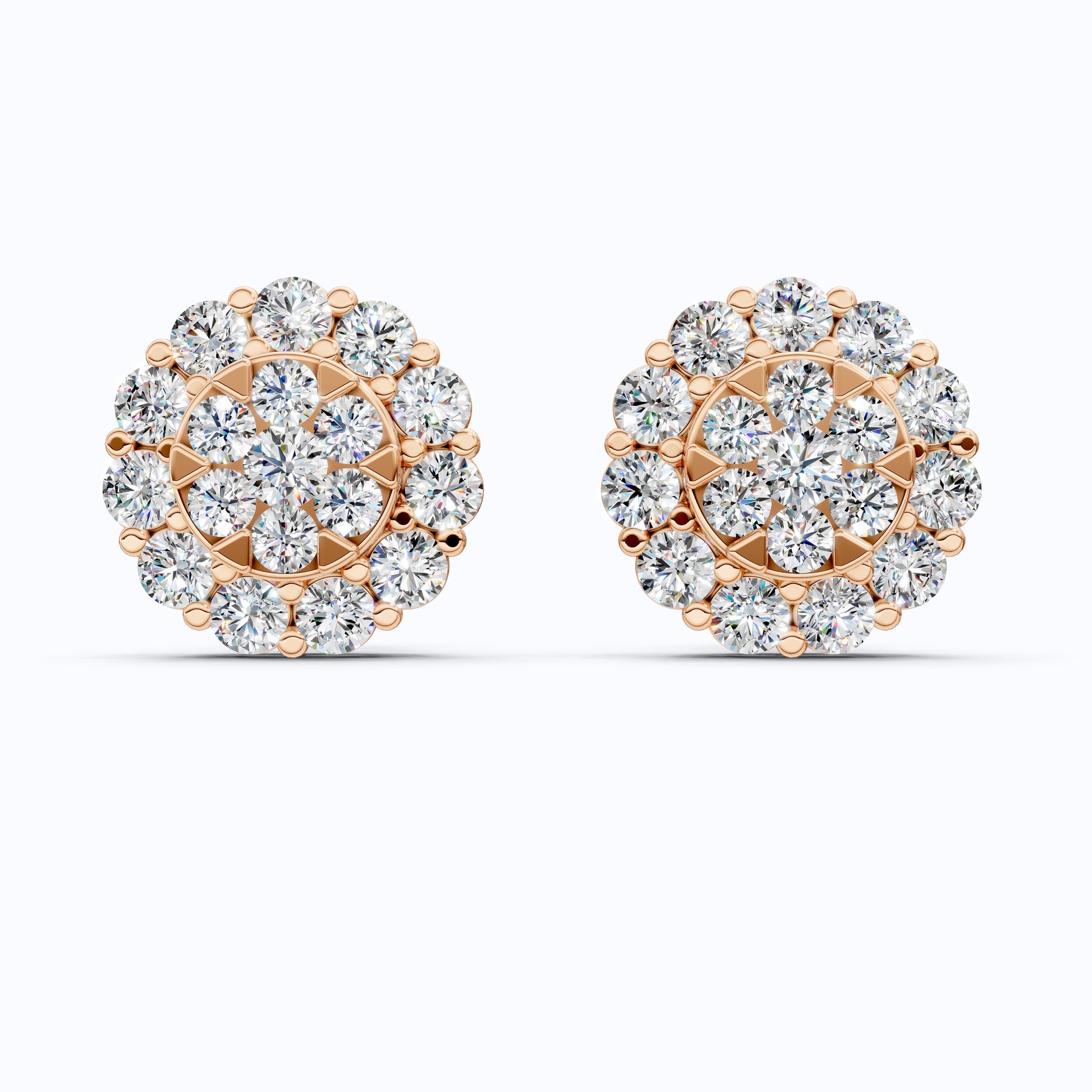 Timeless Daisy Two-Tier Floral Halo Cluster Earrings in Lab Grown Diamond 14k Solid Gold, Everyday Jewelry, Handmade Bridal Jewelry