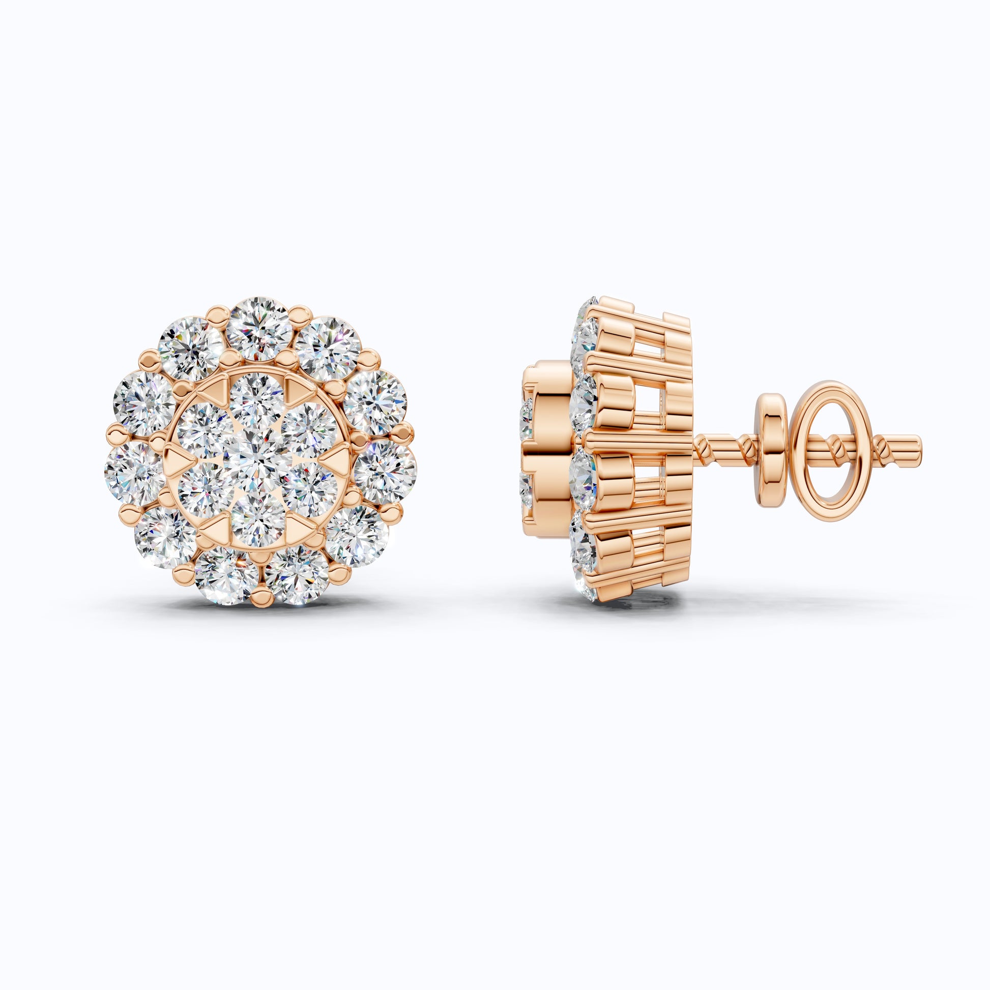 Timeless Daisy Two-Tier Floral Halo Cluster Earrings in Lab Grown Diamond 14k Solid Gold, Everyday Jewelry, Handmade Bridal Jewelry