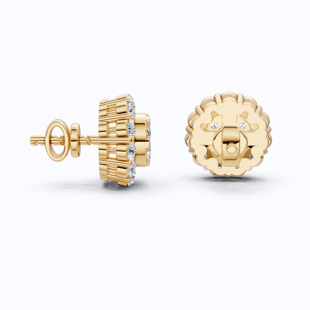 Timeless Daisy Two-Tier Floral Halo Cluster Earrings in Lab Grown Diamond 14k Solid Gold, Everyday Jewelry, Handmade Bridal Jewelry