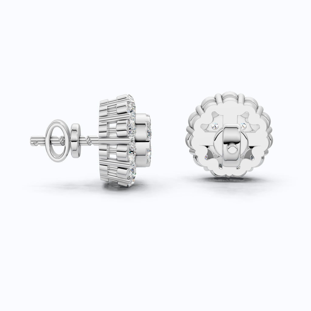 Timeless Daisy Two-Tier Floral Halo Cluster Earrings in Lab Grown Diamond 14k Solid Gold, Everyday Jewelry, Handmade Bridal Jewelry