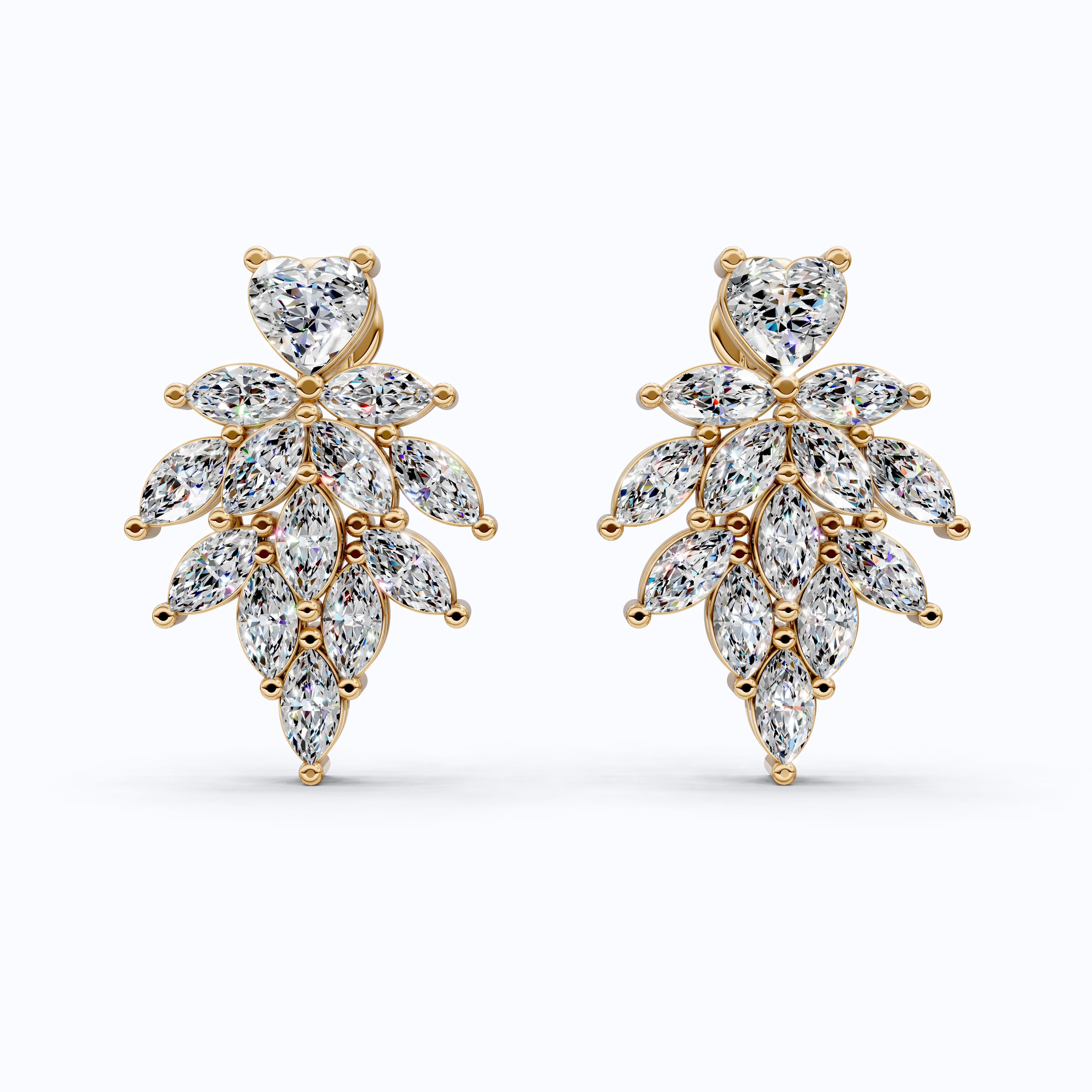 Heart Top Marquise Leaf Cluster TearDrop Wedding Earrings in Lab Grown Diamond 14k Solid Gold, Unique Bridal Jewelry, Anniversary Gift For Women