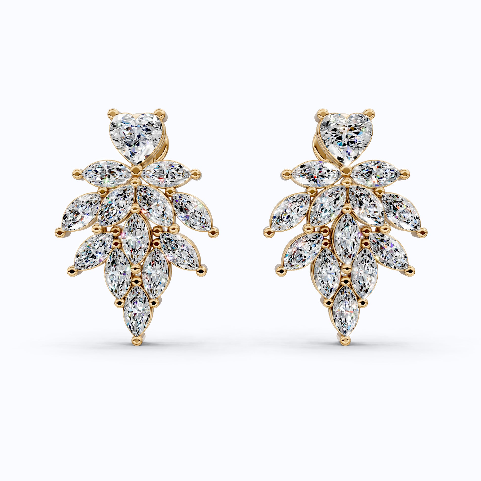 Heart Top Marquise Leaf Cluster TearDrop Wedding Earrings in Lab Grown Diamond 14k Solid Gold, Unique Bridal Jewelry, Anniversary Gift For Women