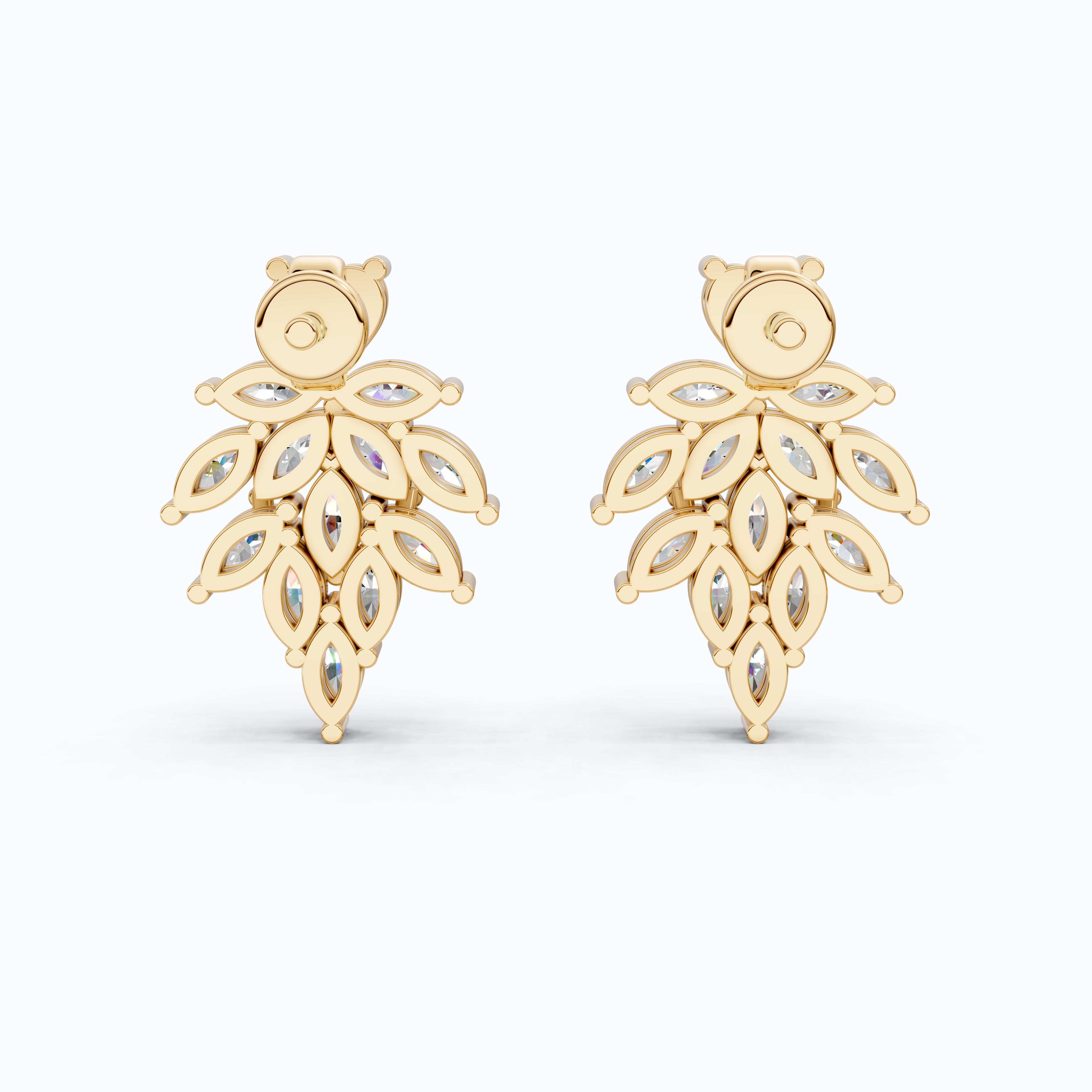 Heart Top Marquise Leaf Cluster TearDrop Wedding Earrings in Lab Grown Diamond 14k Solid Gold, Unique Bridal Jewelry, Anniversary Gift For Women