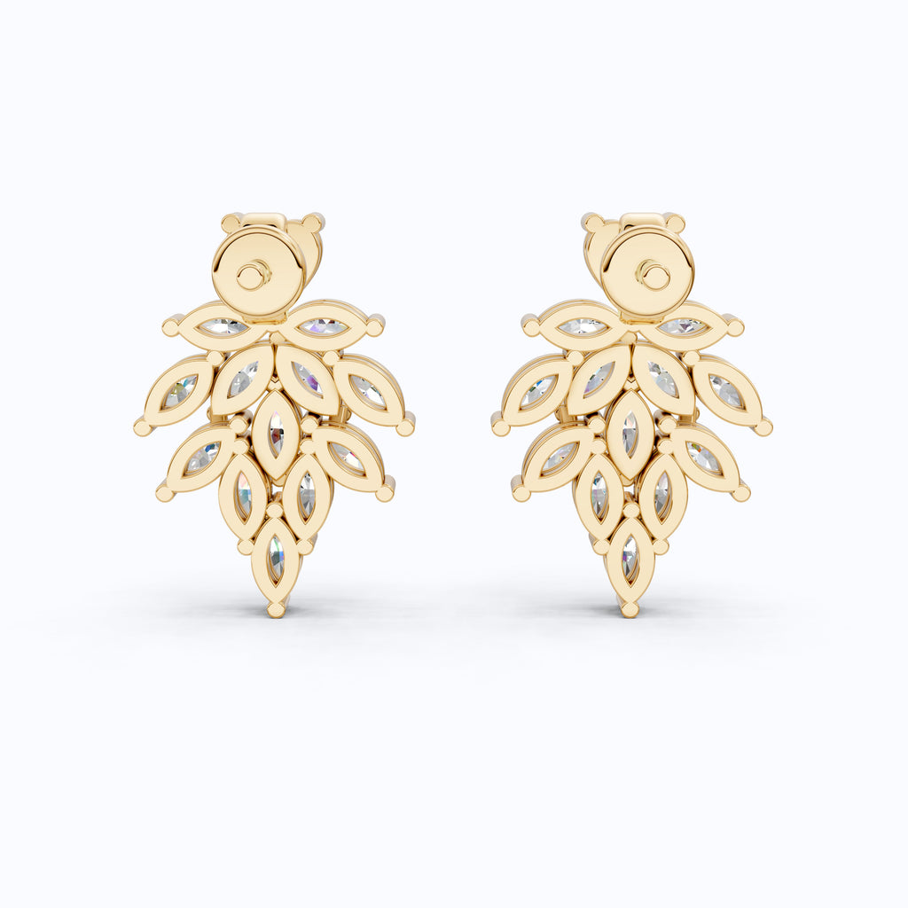 Heart Top Marquise Leaf Cluster TearDrop Wedding Earrings in Lab Grown Diamond 14k Solid Gold, Unique Bridal Jewelry, Anniversary Gift For Women