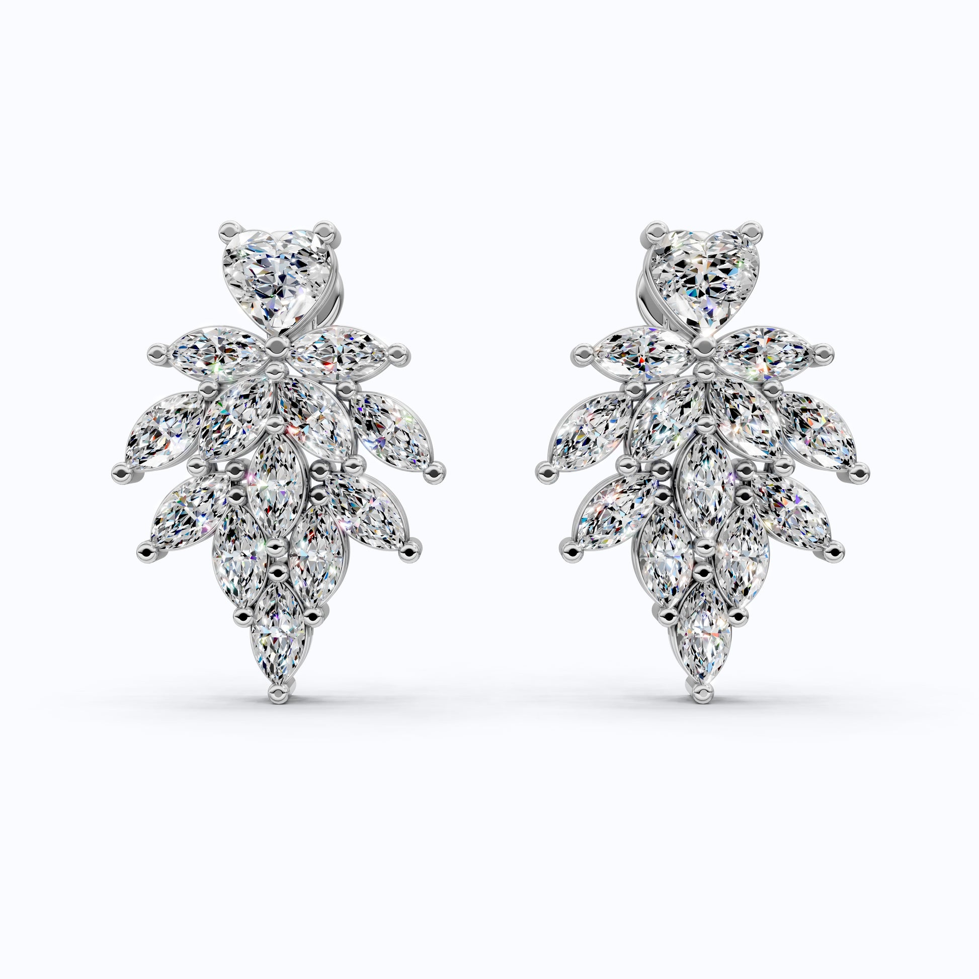 Heart Top Marquise Leaf Cluster TearDrop Wedding Earrings in Lab Grown Diamond 14k Solid Gold, Unique Bridal Jewelry, Anniversary Gift For Women