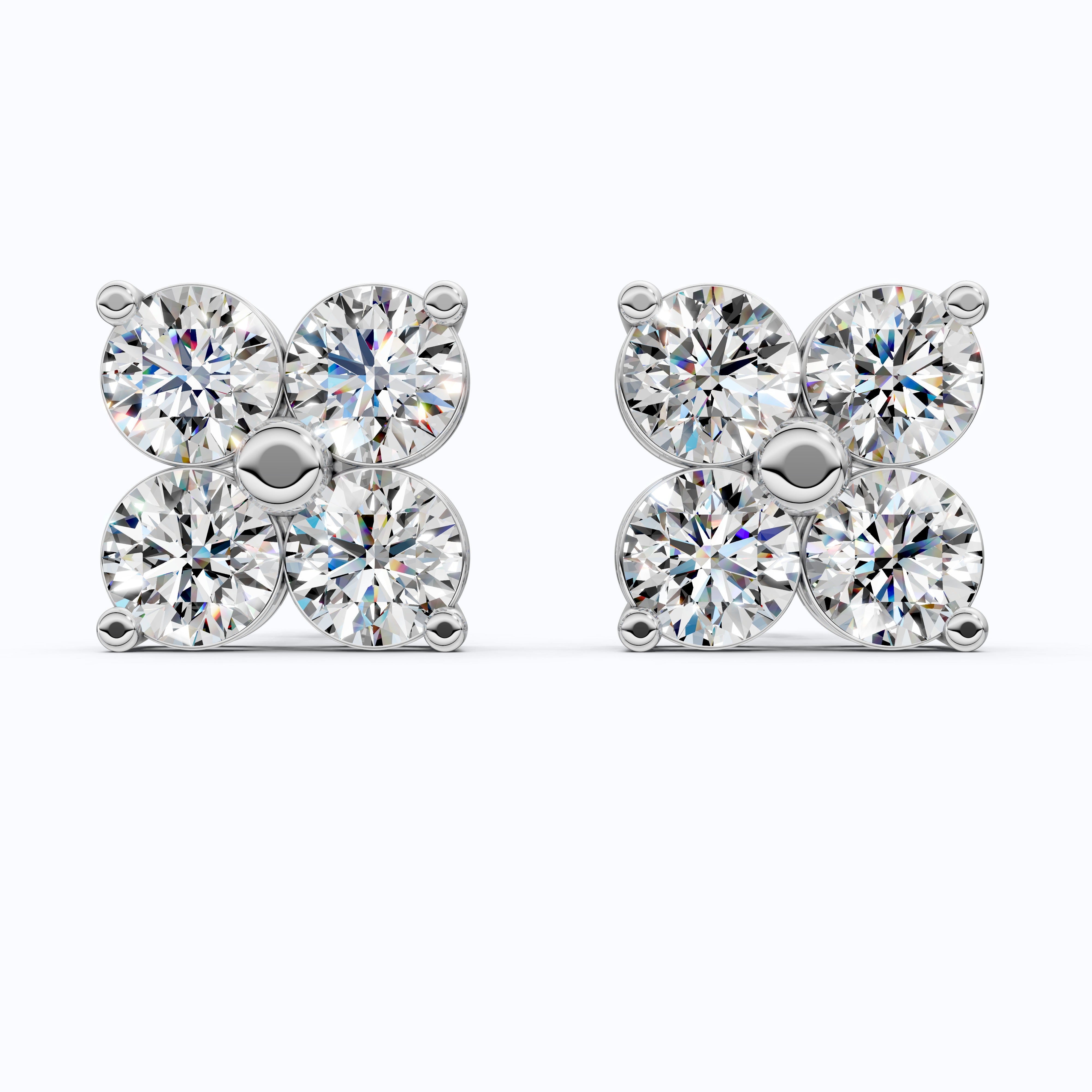 Minimalist Four Stone Floral Cluster Studs Earrings in Lab Diamond-14k Solid Gold, Handmade Bridal Jewelry, Gift For Her