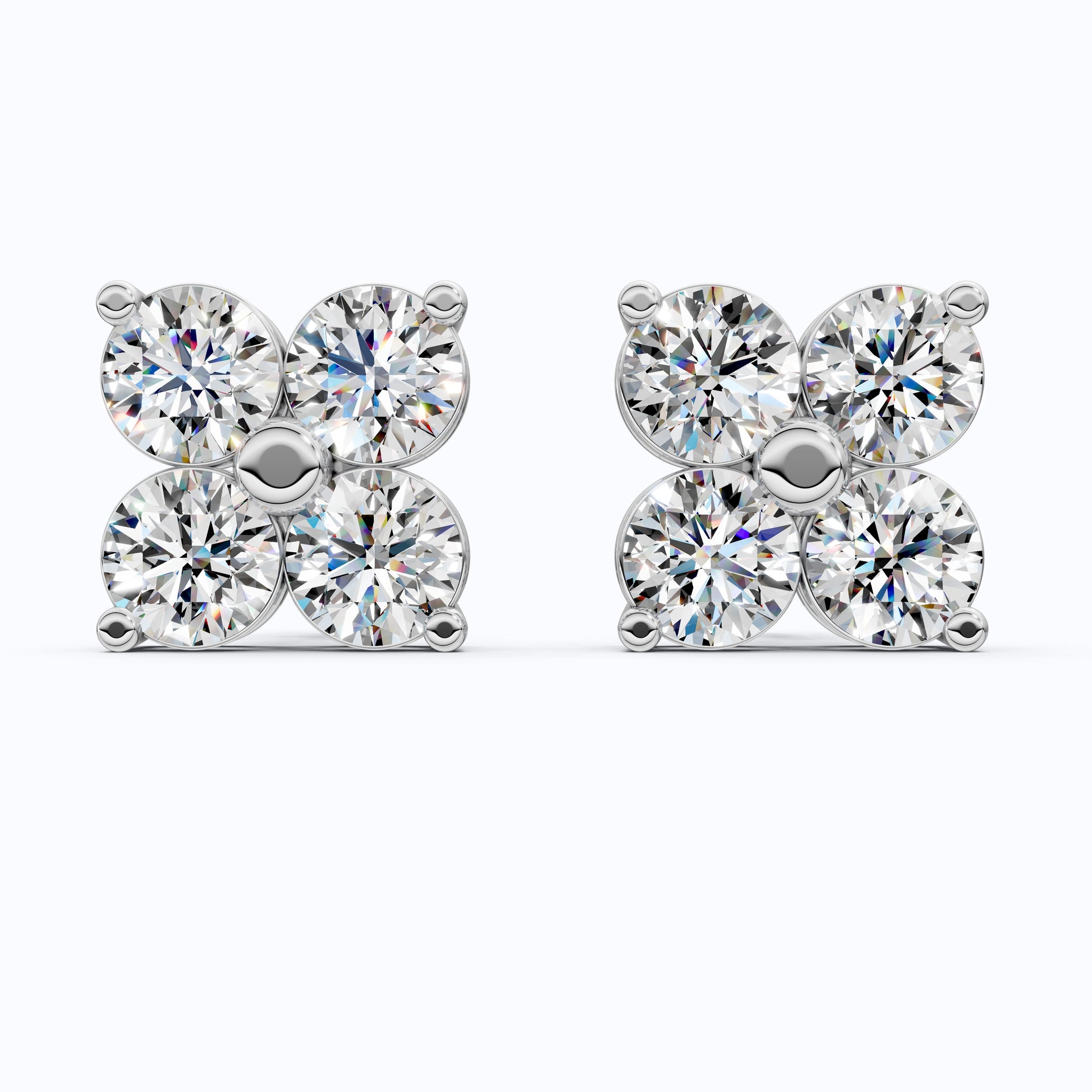 Minimalist Four Stone Floral Cluster Studs Earrings in Lab Diamond-14k Solid Gold, Handmade Bridal Jewelry, Gift For Her