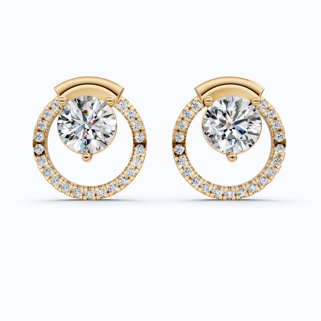 Unique Floating Minimalist Open Circle Solitaire Halo Stud Earrings in 14k Gold, Anniersary Gift for Her, Handmade Jewwlry