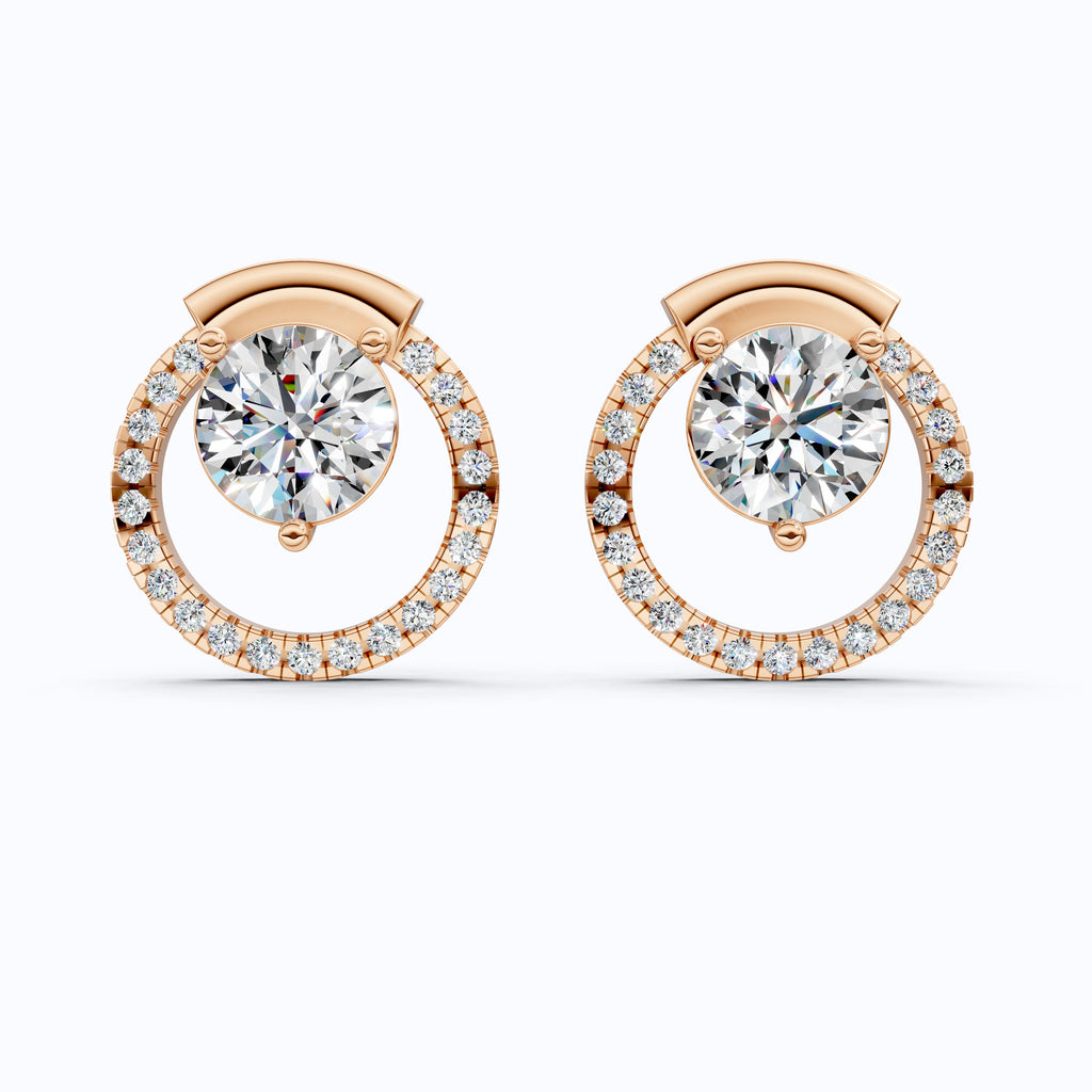 Unique Floating Minimalist Open Circle Solitaire Halo Stud Earrings in 14k Gold, Anniersary Gift for Her, Handmade Jewwlry