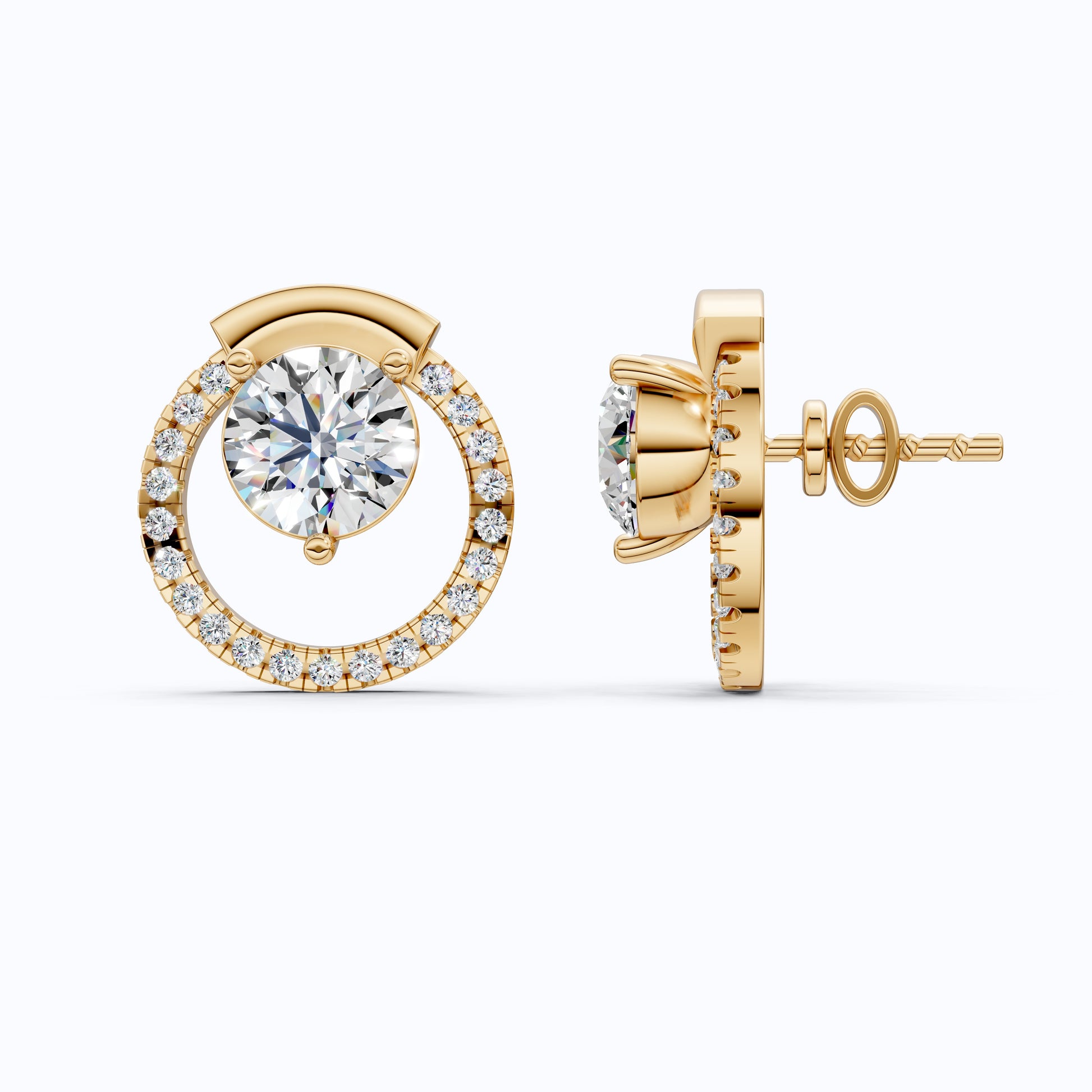 Unique Floating Minimalist Open Circle Solitaire Halo Stud Earrings in 14k Gold, Anniersary Gift for Her, Handmade Jewwlry