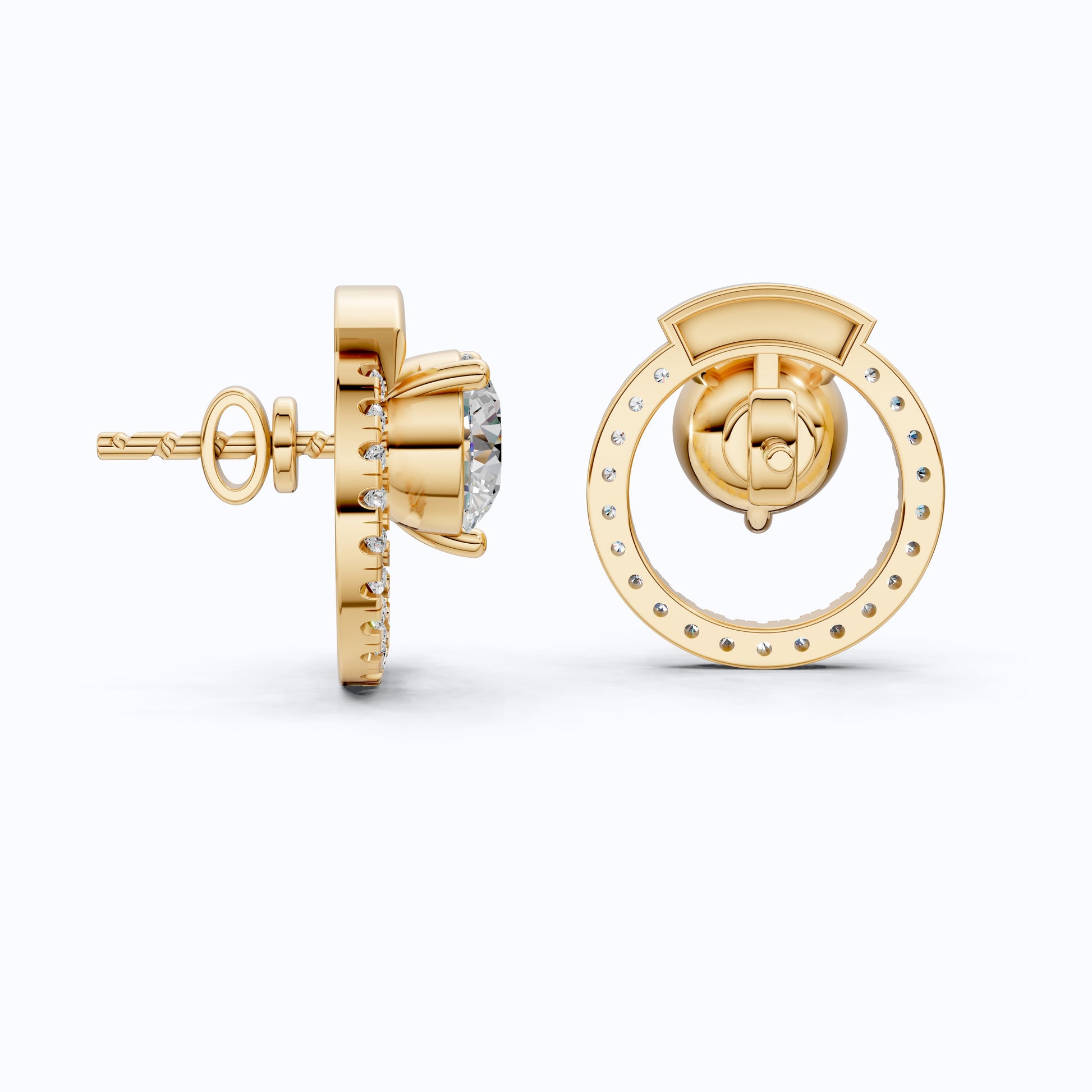Unique Floating Minimalist Open Circle Solitaire Halo Stud Earrings in 14k Gold, Anniersary Gift for Her, Handmade Jewwlry