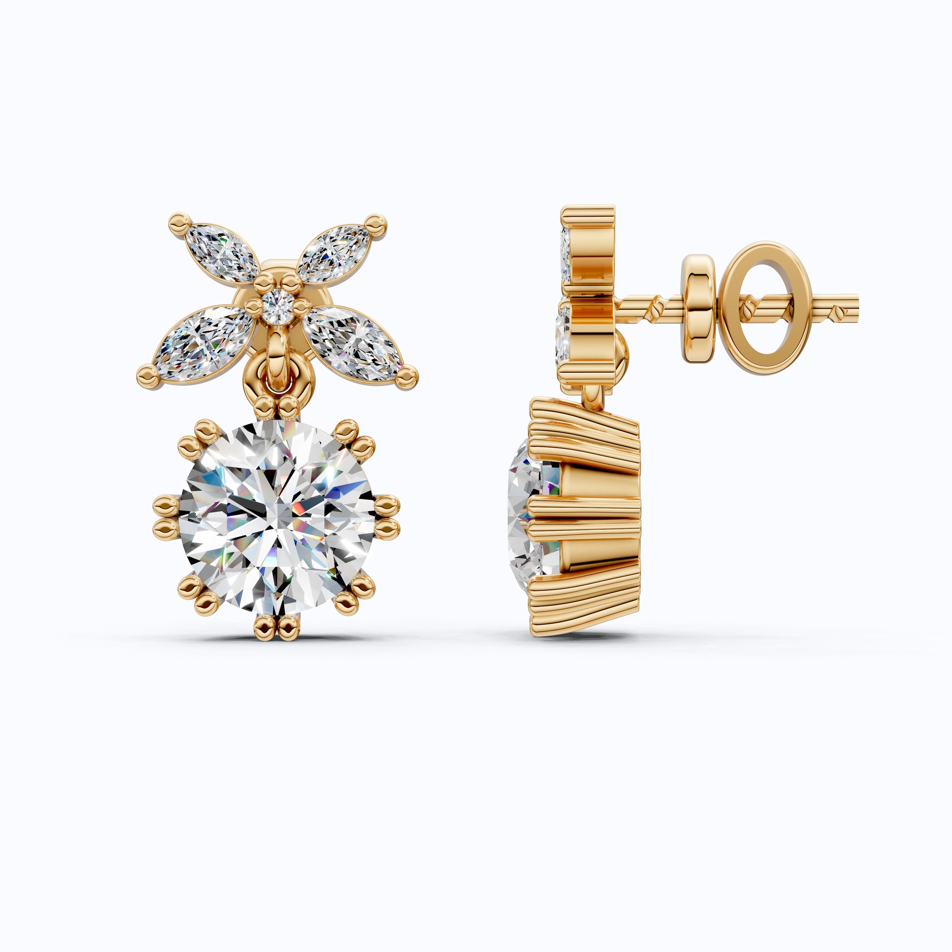 Unique Floral Shaped Drop Wedding Earrings, Earrings For Wife