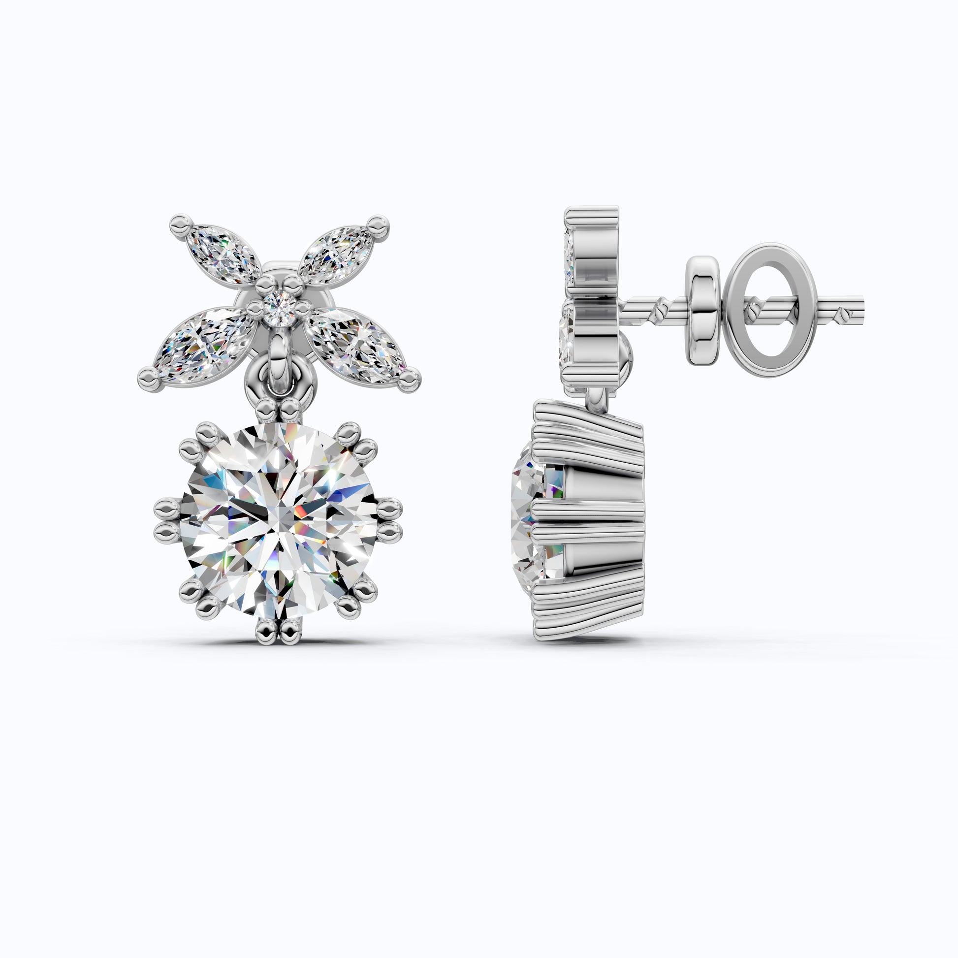 Unique Floral Shaped Drop Wedding Earrings, Earrings For Wife