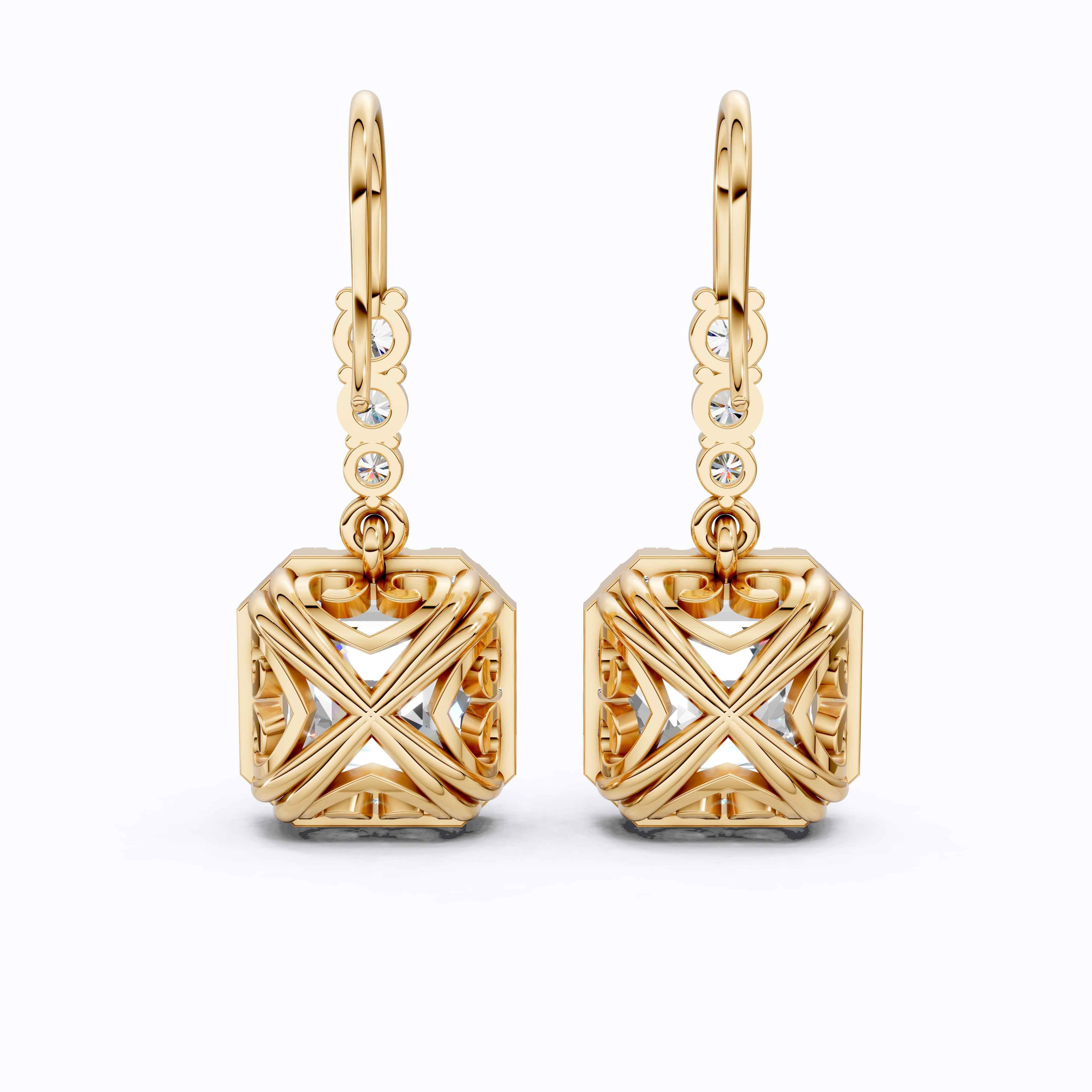 2.00 TCW Asscher Cut Halo Dangle Earrings, Anniversary Earrings