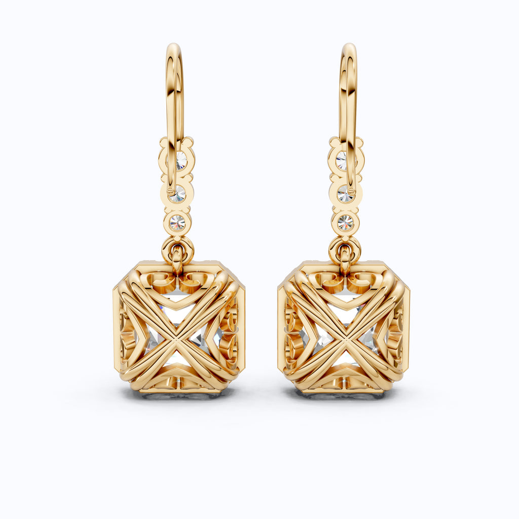 2.00 TCW Asscher Cut Halo Dangle Earrings, Anniversary Earrings