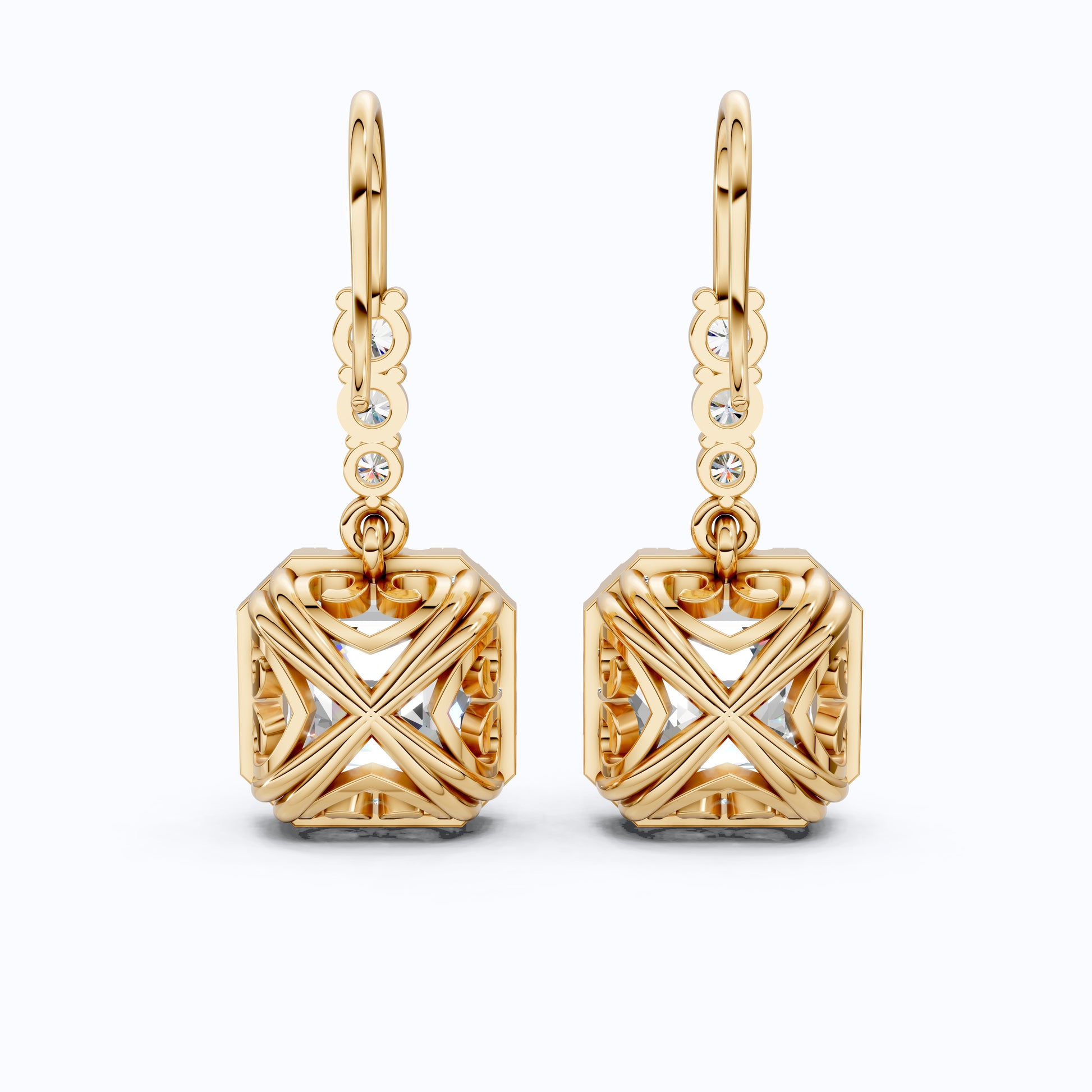 2.00 TCW Asscher Cut Halo Dangle Earrings, Anniversary Earrings