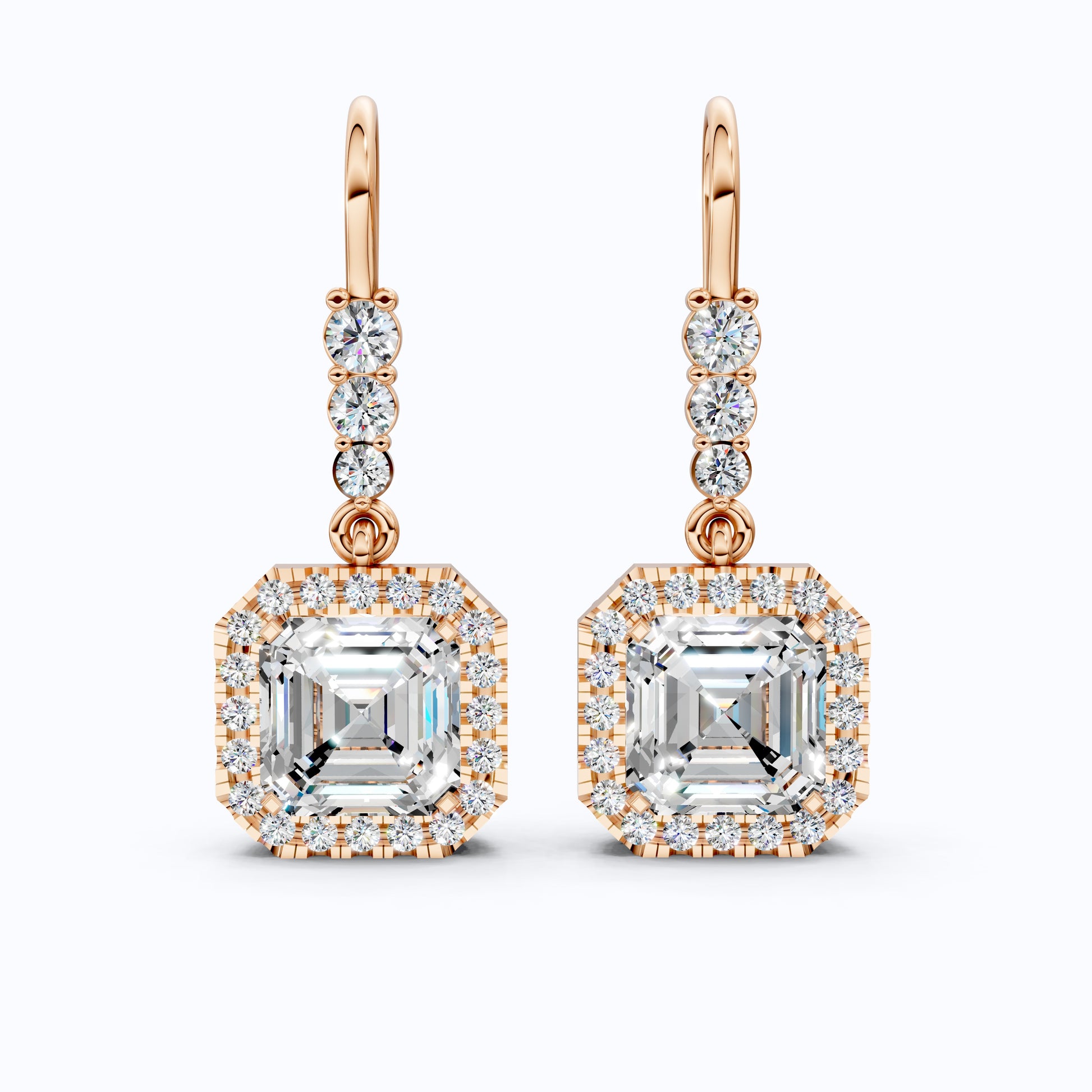 2.00 TCW Asscher Cut Halo Dangle Earrings, Anniversary Earrings
