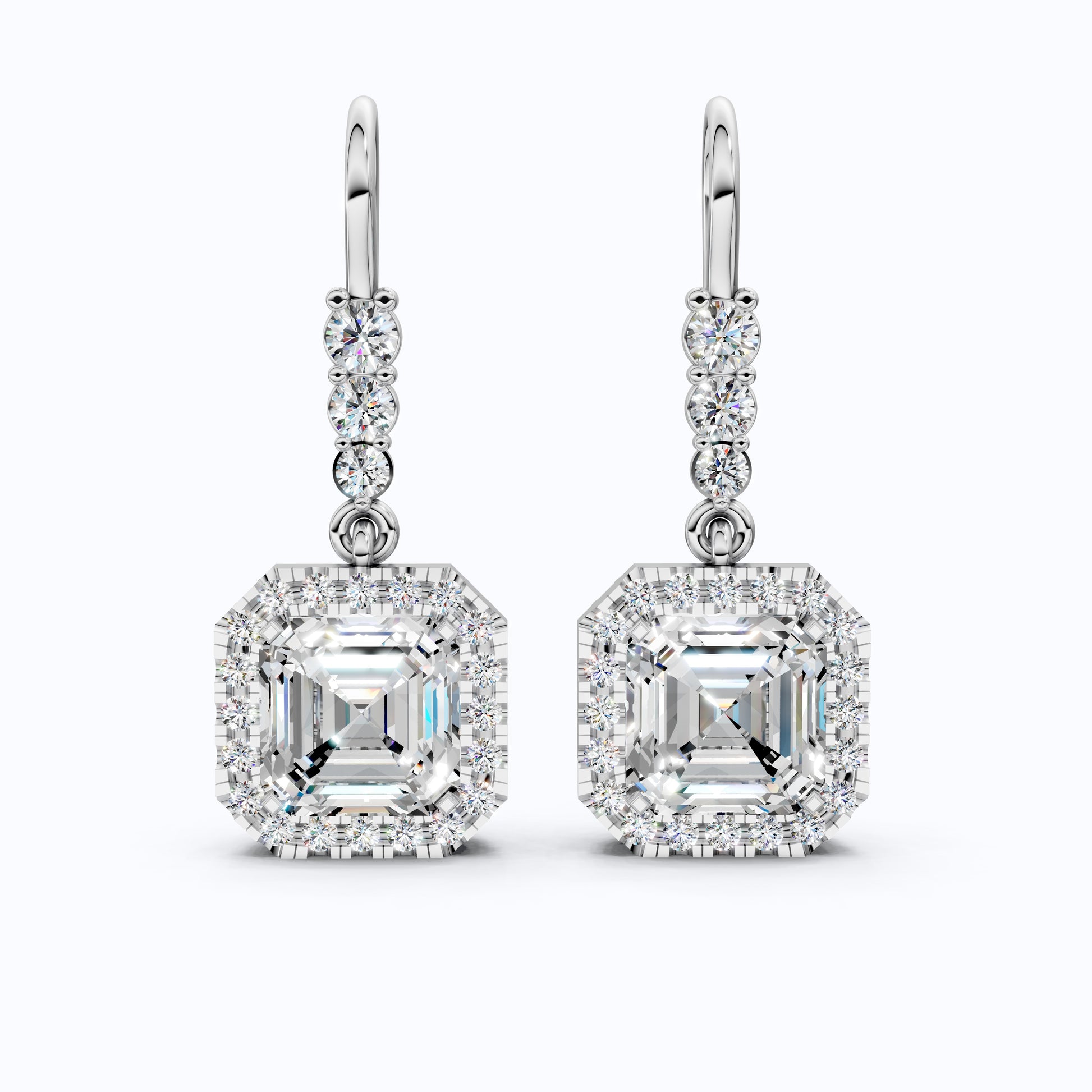 2.00 TCW Asscher Cut Halo Dangle Earrings, Anniversary Earrings