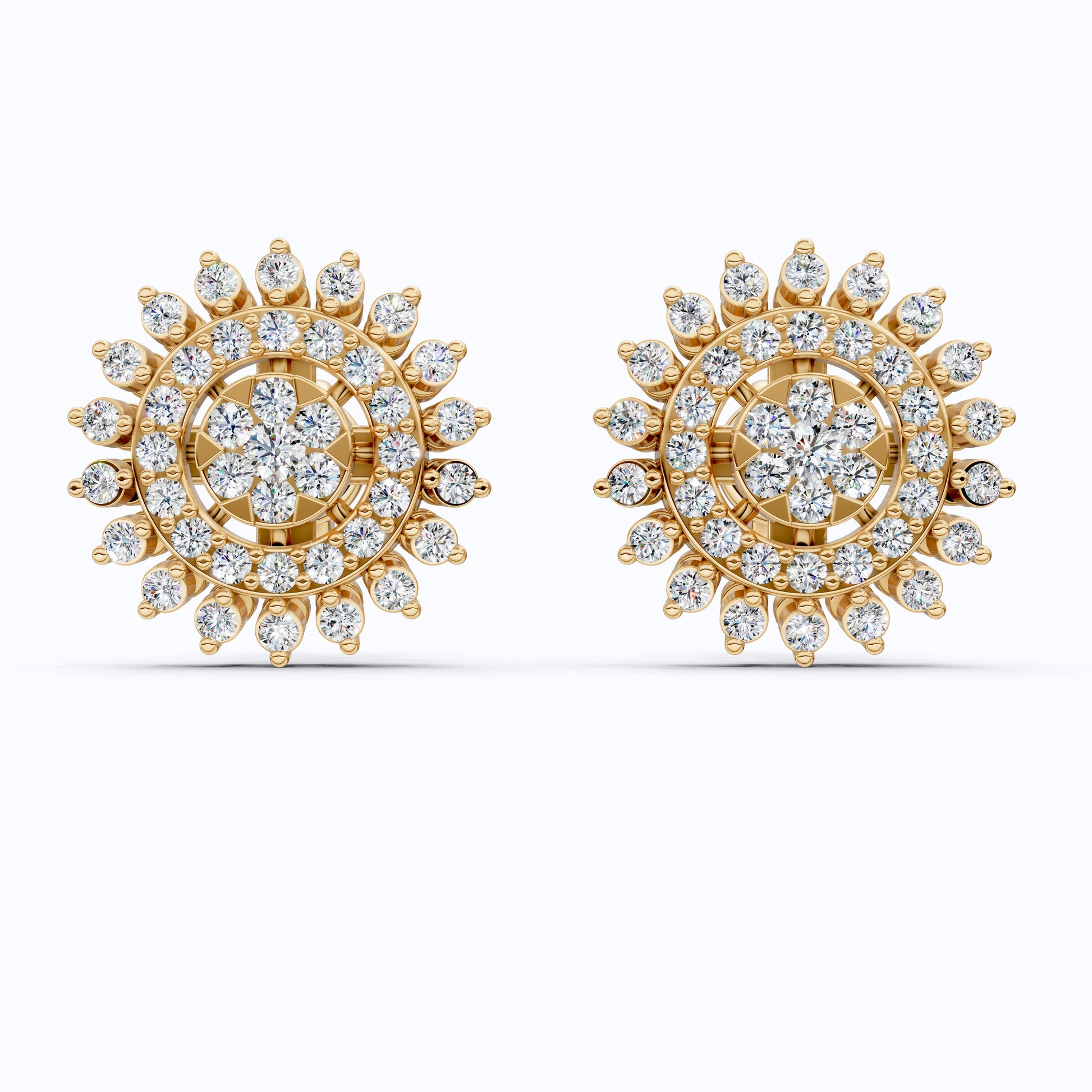 Statement Sunburst Floral Stud Halo Earrings in Lab Diamond-14k Solid Gold, Wedding Jewelry, Perfect Gift for Women