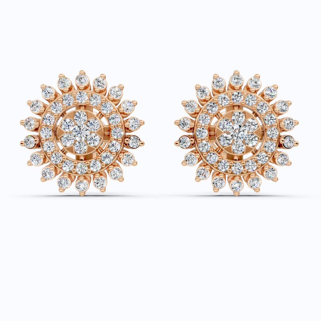 Statement Sunburst Floral Stud Halo Earrings in Lab Diamond-14k Solid Gold, Wedding Jewelry, Perfect Gift for Women