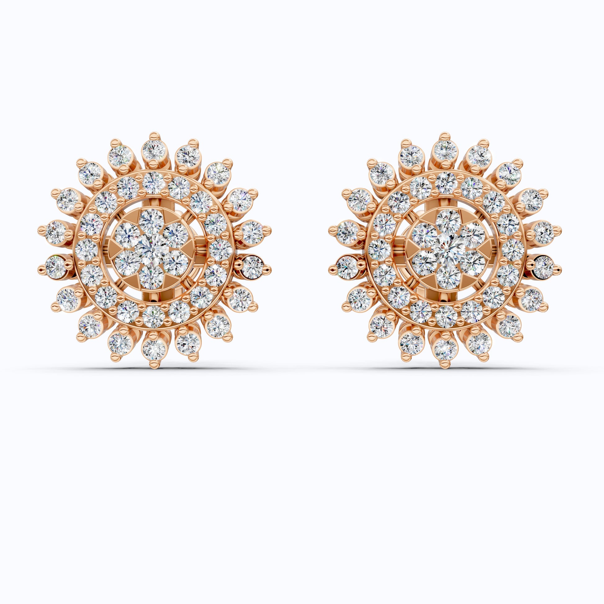 Statement Sunburst Floral Stud Halo Earrings in Lab Diamond-14k Solid Gold, Wedding Jewelry, Perfect Gift for Women