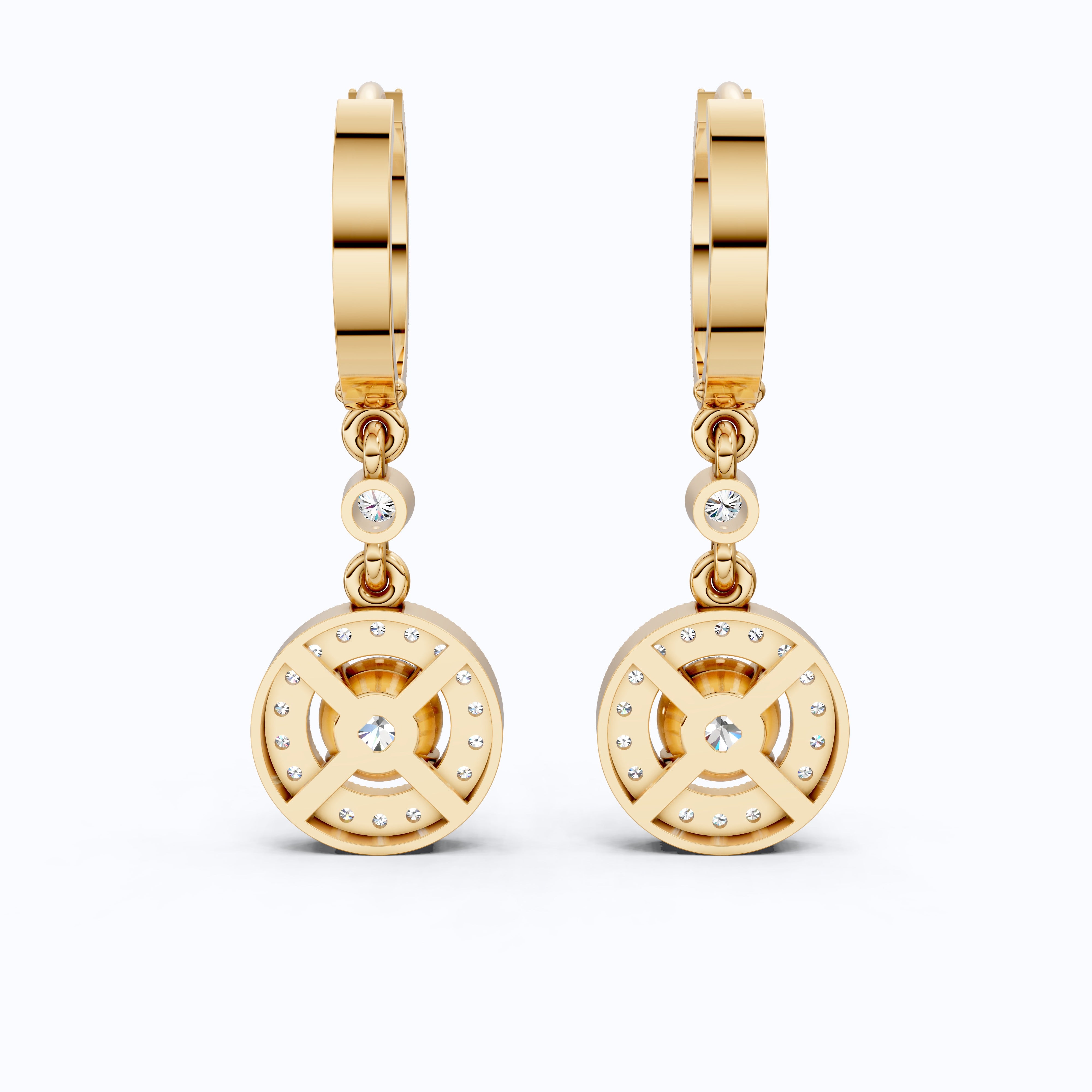Modern Round Halo Huggie Dangle Wedding Earrings in Lab Diamond-14k Solid Gold, Bridal Jewelry, Anniversary Gift for Wife