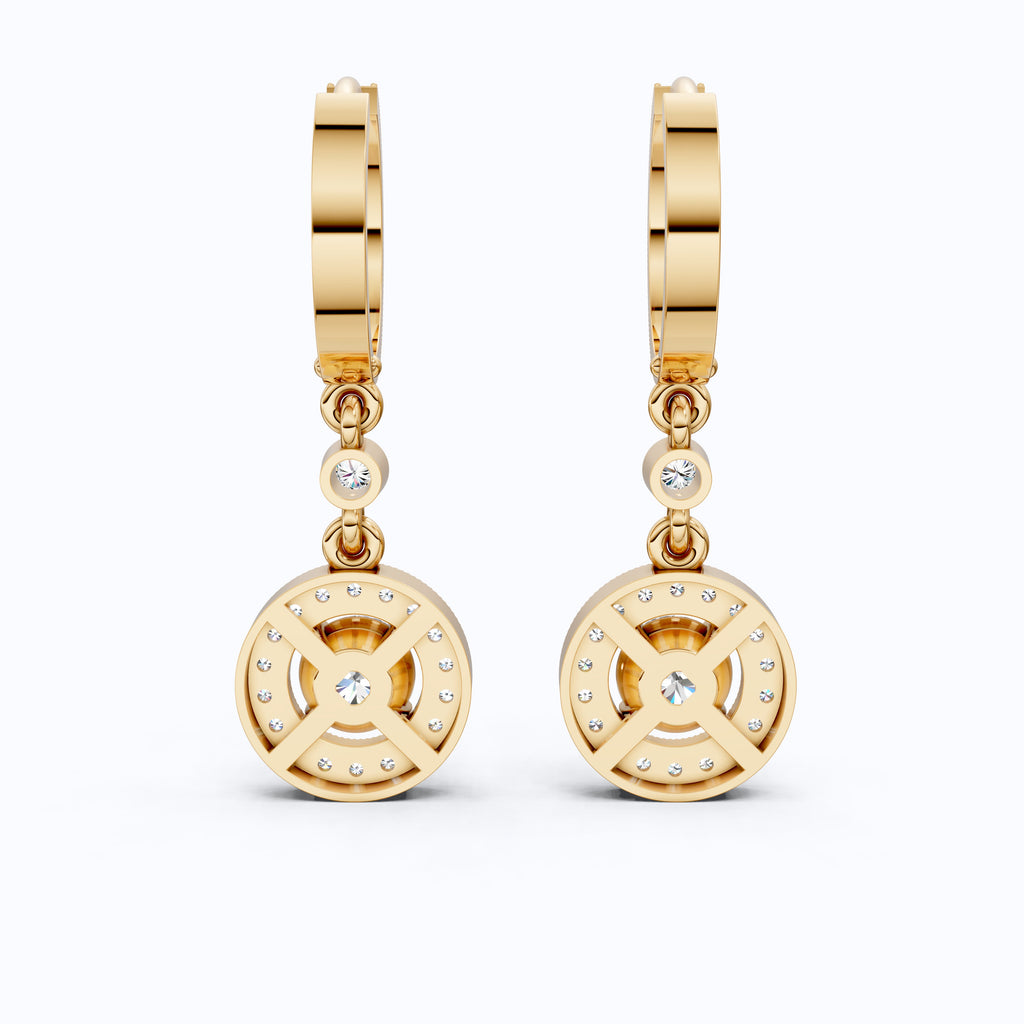 Modern Round Halo Huggie Dangle Wedding Earrings in Lab Diamond-14k Solid Gold, Bridal Jewelry, Anniversary Gift for Wife