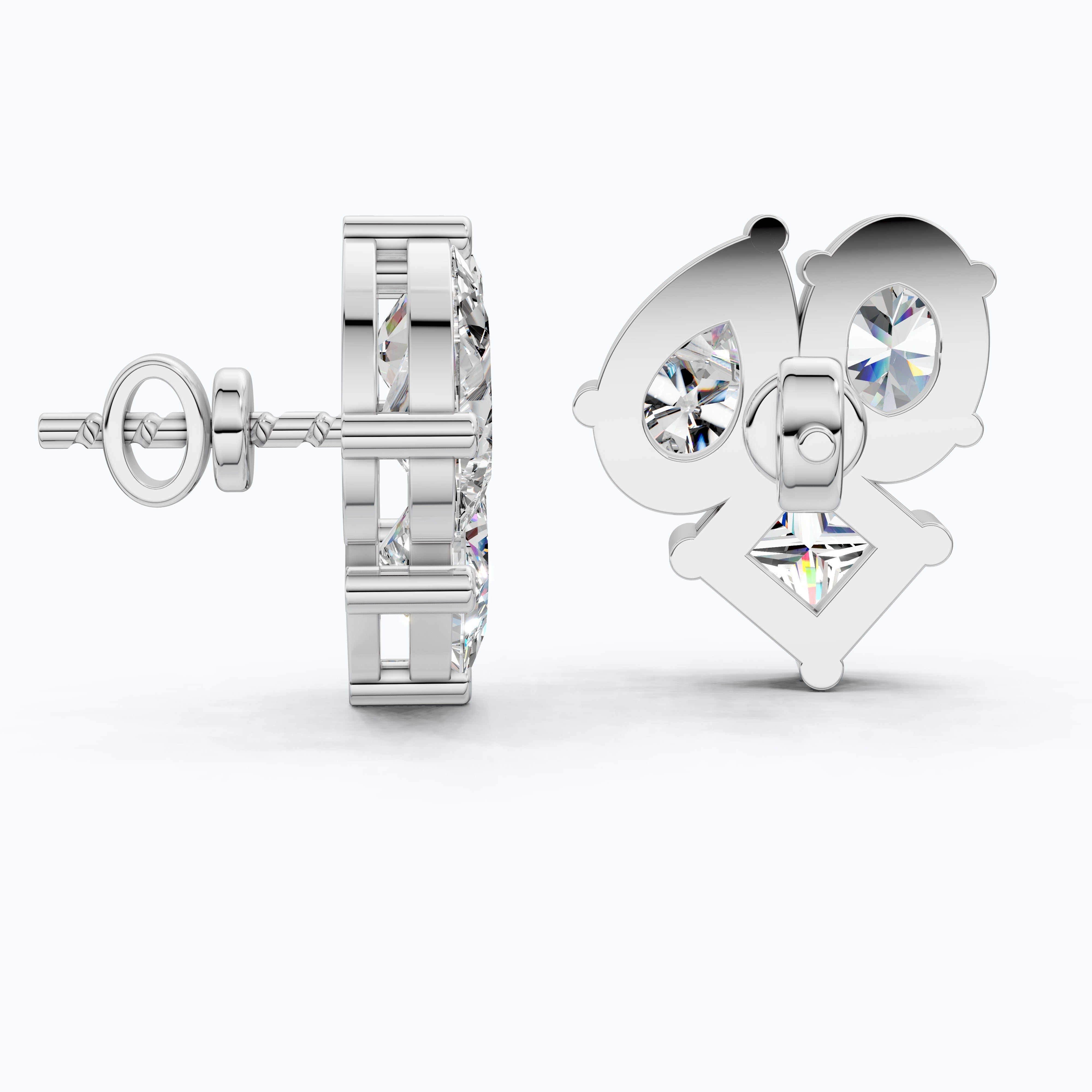 Three Stone Mixed Shape Diamond Look Cluster Stud Earrings in 14k Solid Gold, Bridal Jewelry