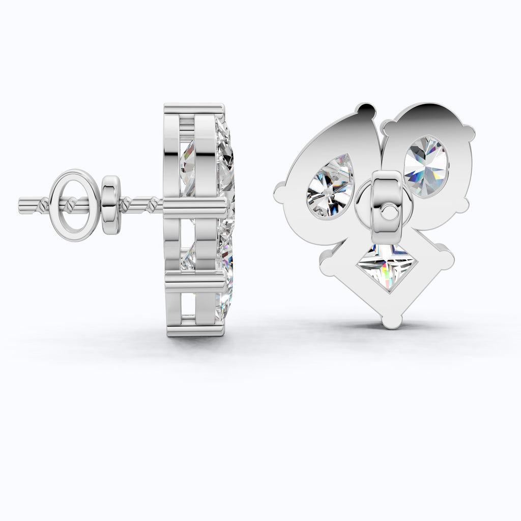 Three Stone Mixed Shape Diamond Look Cluster Stud Earrings in 14k Solid Gold, Bridal Jewelry