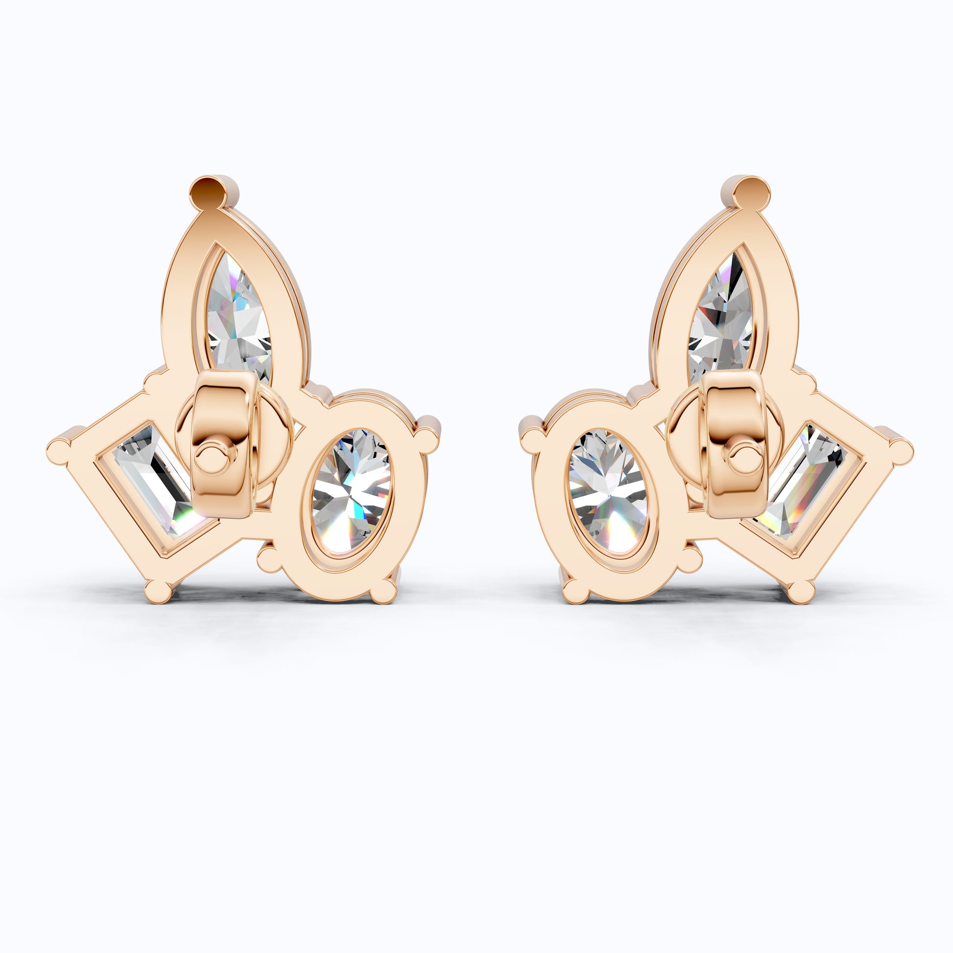 Three Stone Cluster Wedding Earrings in 14k Solid Gold, 3.00 TCW Marquise/Oval/Emerald Cut Lab Grown Diamonds, Trio Stud Earrings For Women, Anniversary Gift