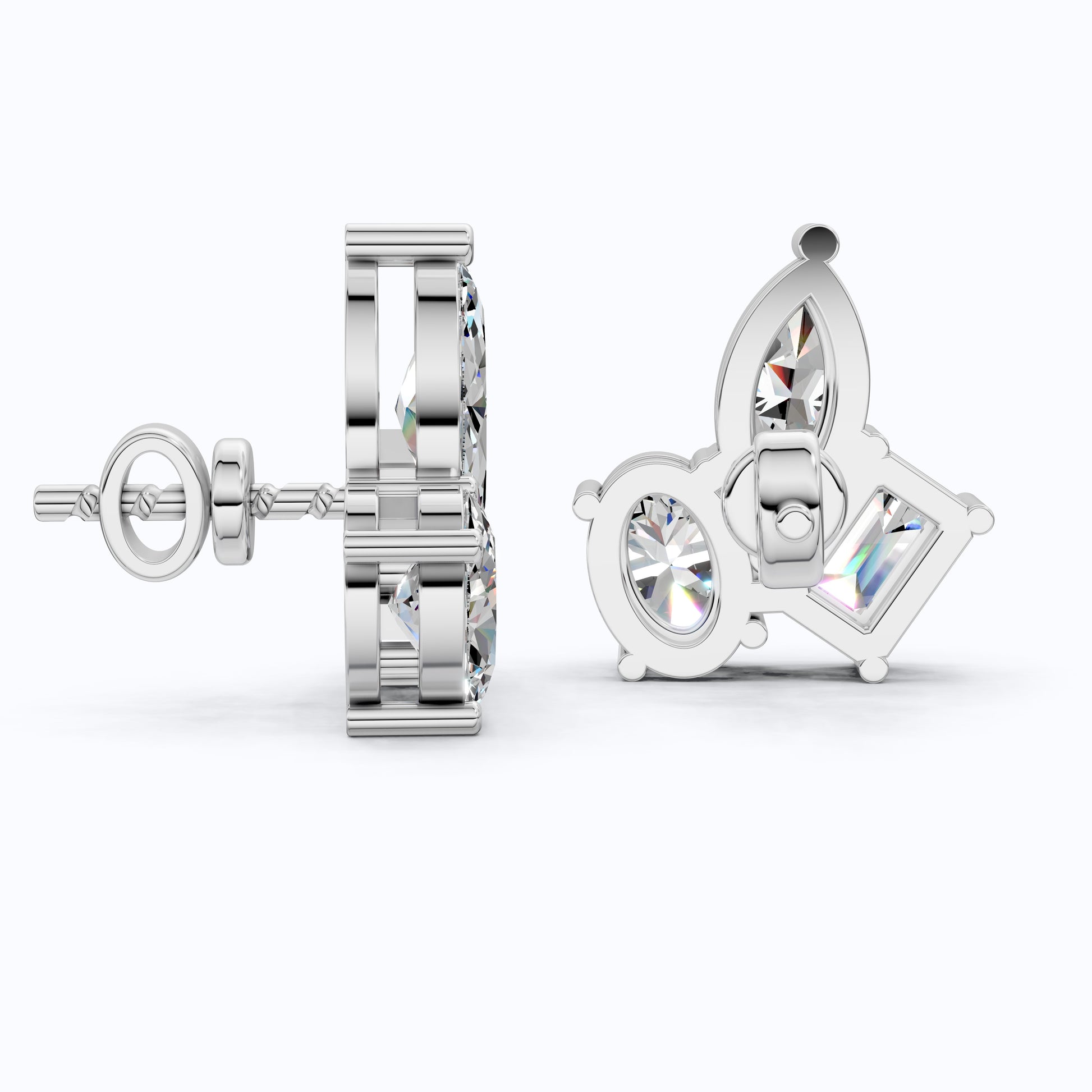 Three Stone Cluster Wedding Earrings in 14k Solid Gold, 3.00 TCW Marquise/Oval/Emerald Cut Lab Grown Diamonds, Trio Stud Earrings For Women, Anniversary Gift