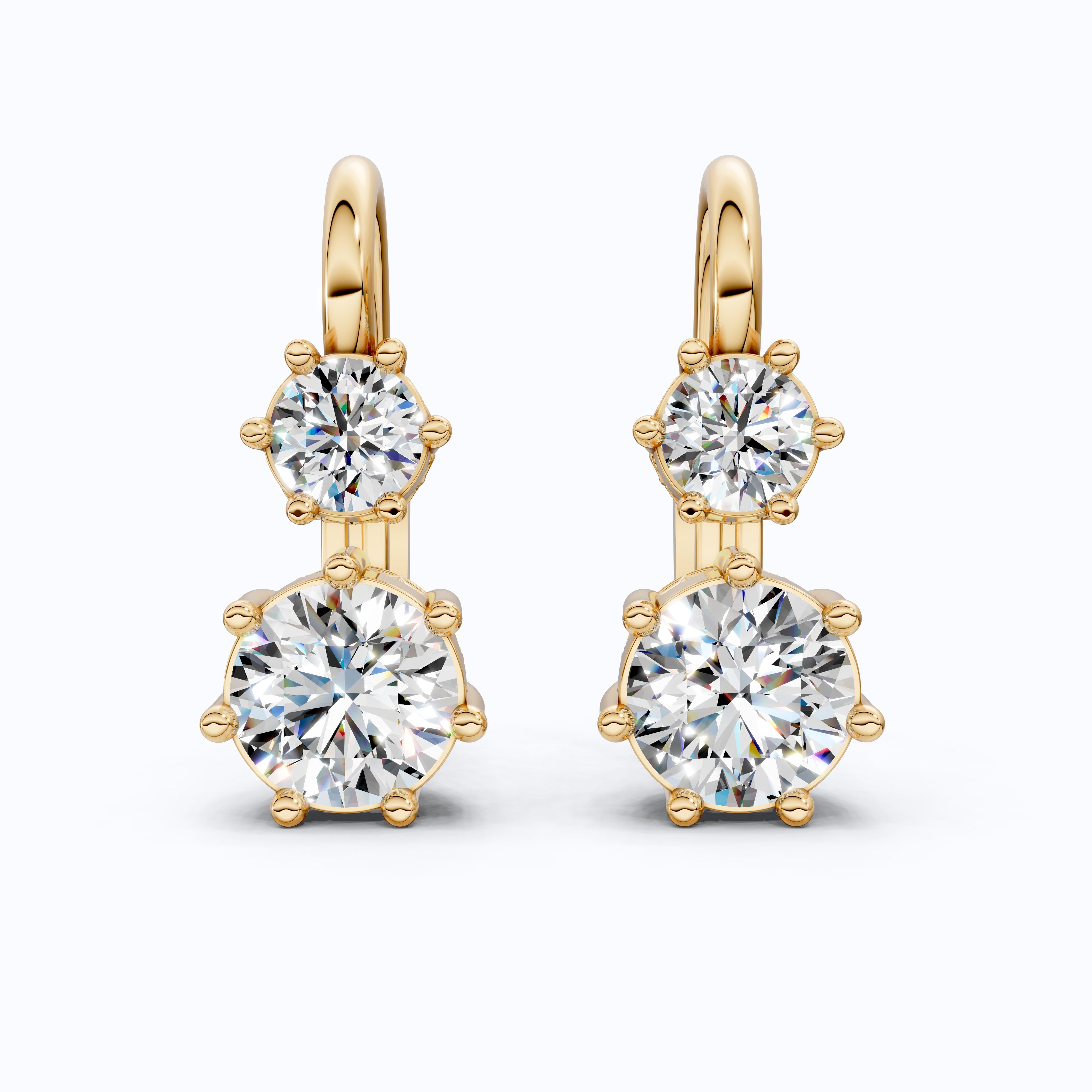 Round Cut Two Stone Wedding Earrings, Latch Back Closure