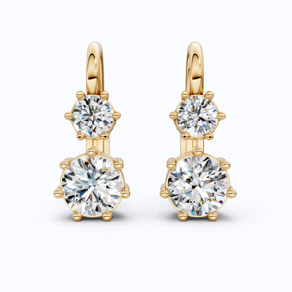 Round Cut Two Stone Wedding Earrings, Latch Back Closure
