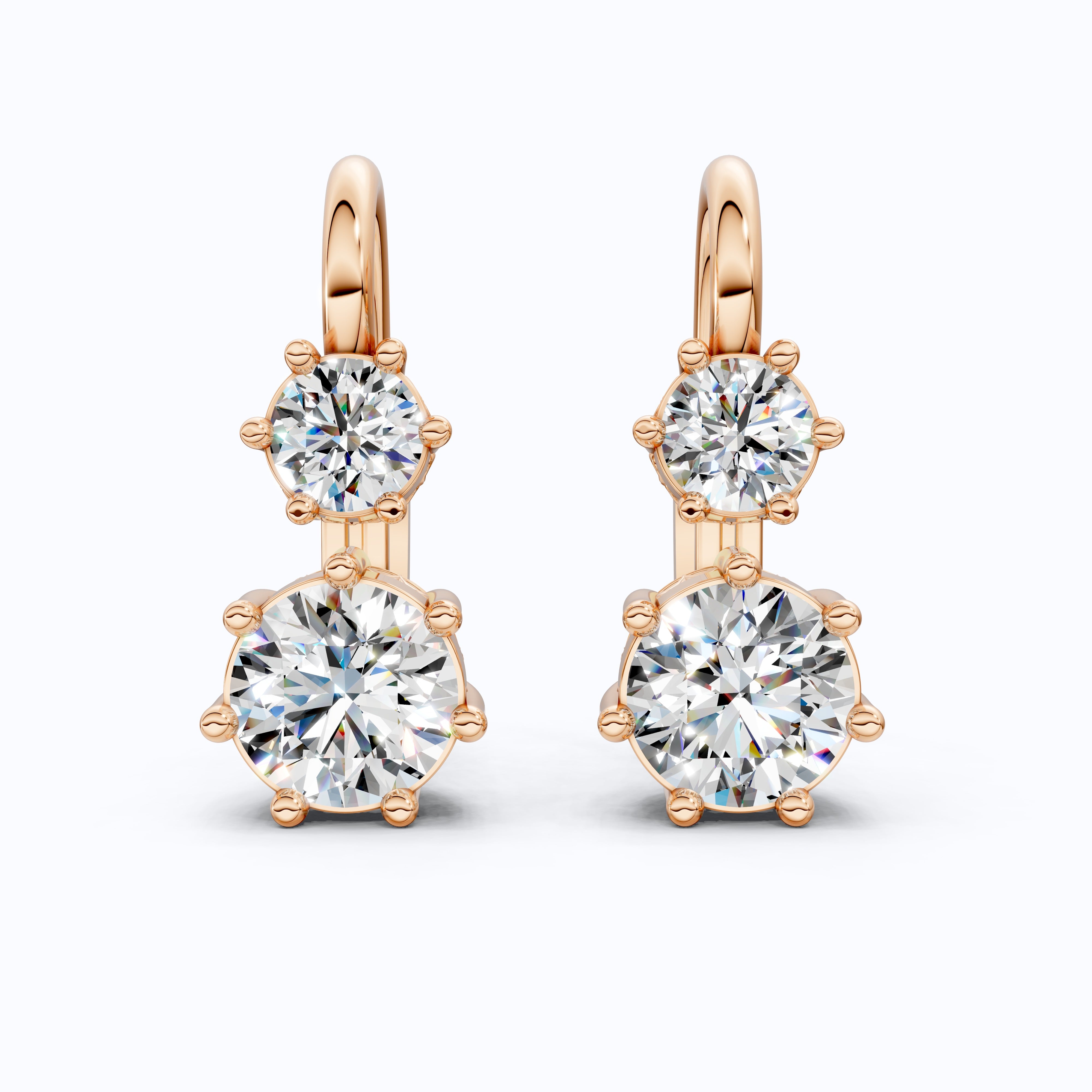 Round Cut Two Stone Wedding Earrings, Latch Back Closure