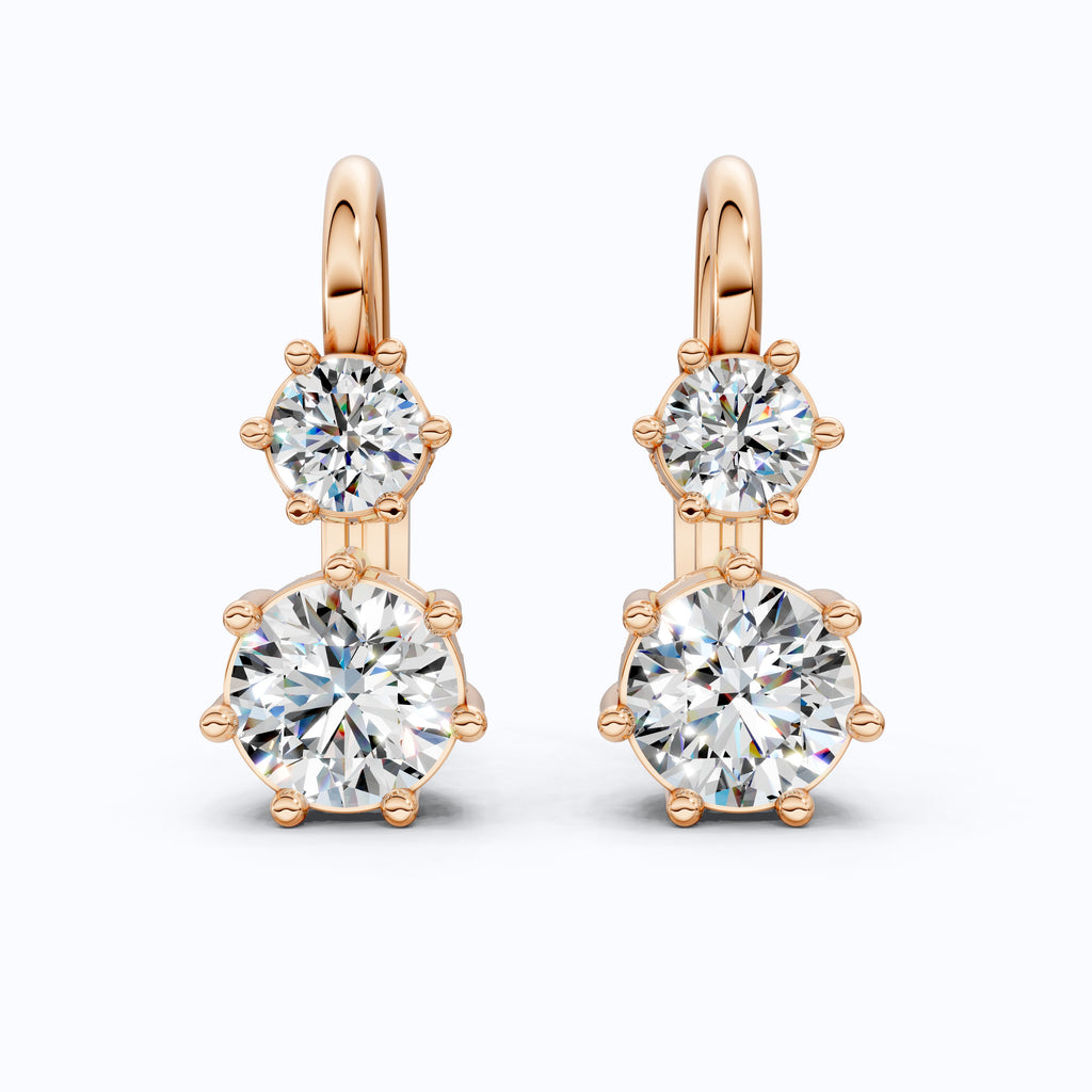 Round Cut Two Stone Wedding Earrings, Latch Back Closure