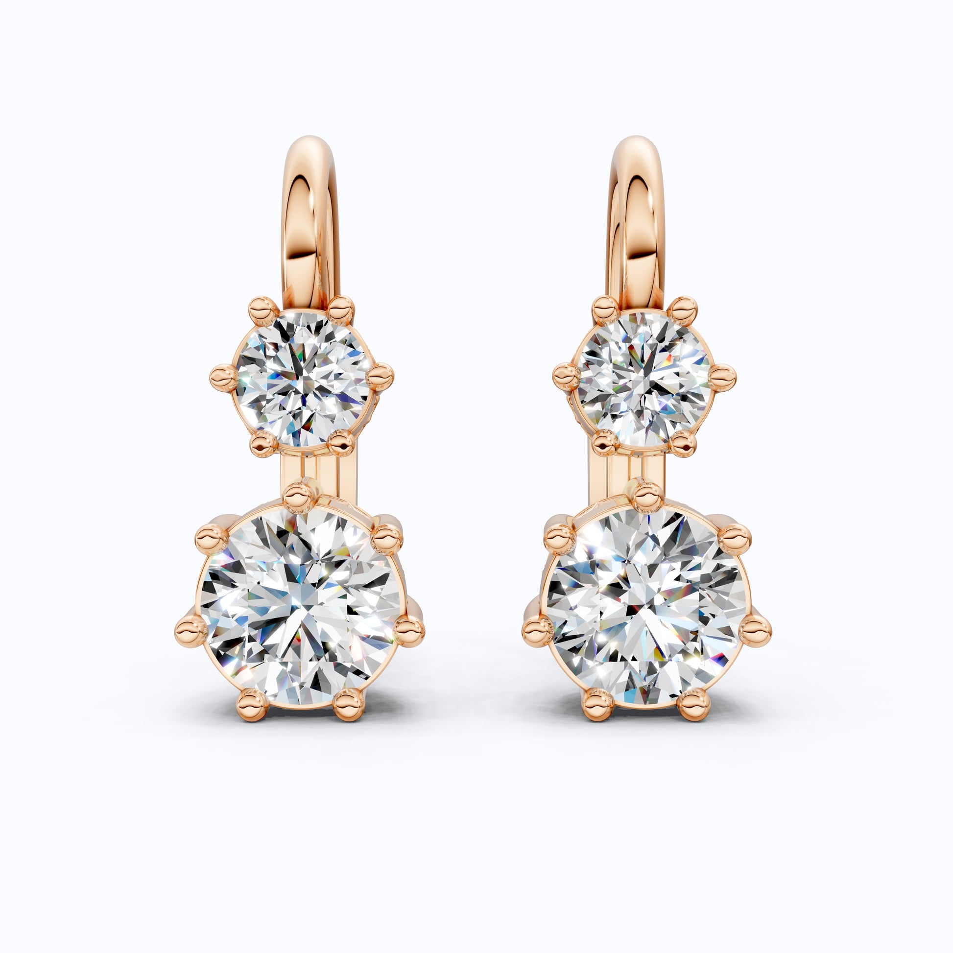 Round Cut Two Stone Wedding Earrings, Latch Back Closure