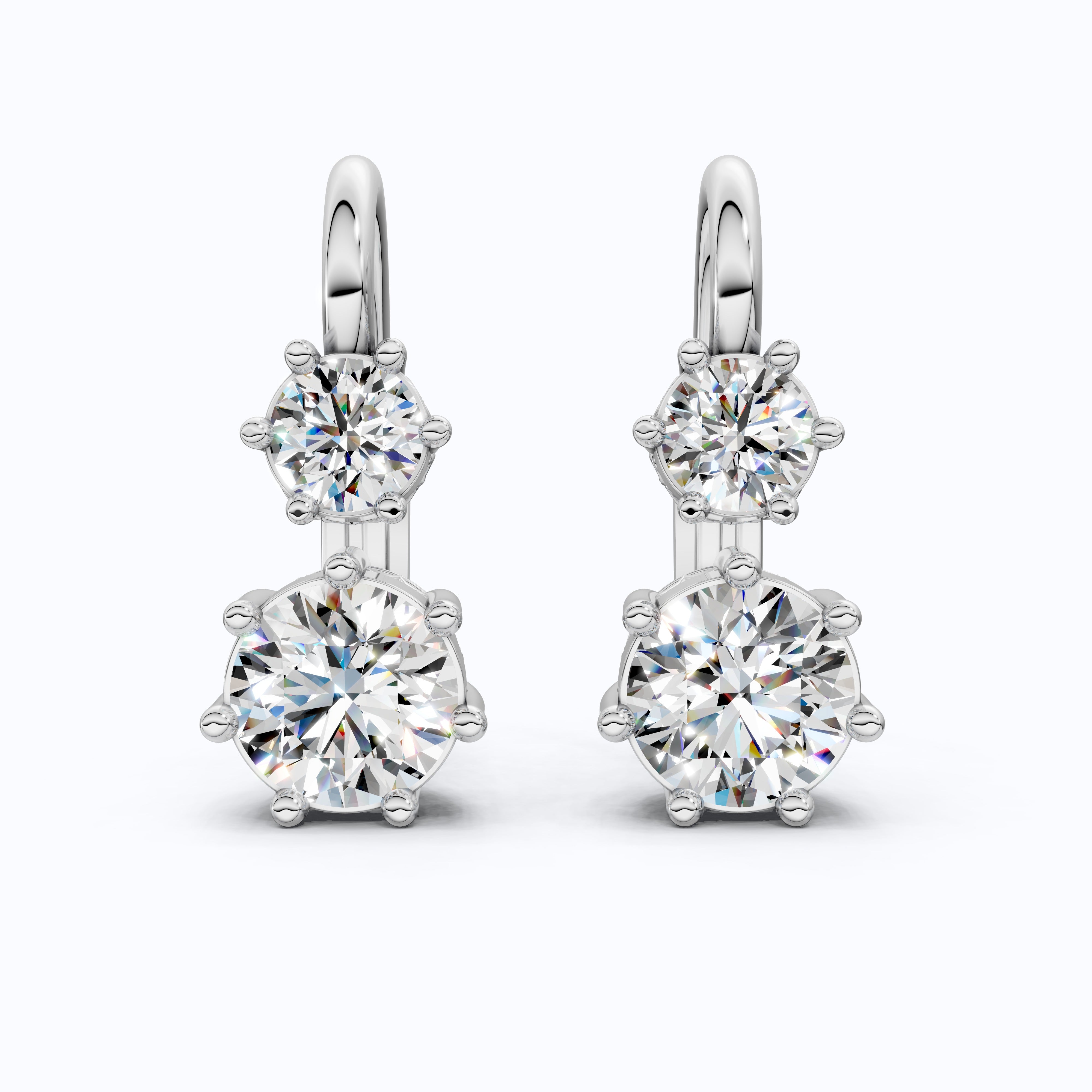 Round Cut Two Stone Wedding Earrings, Latch Back Closure