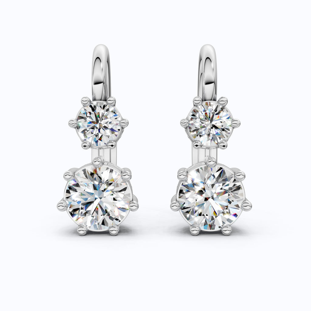 Round Cut Two Stone Wedding Earrings, Latch Back Closure